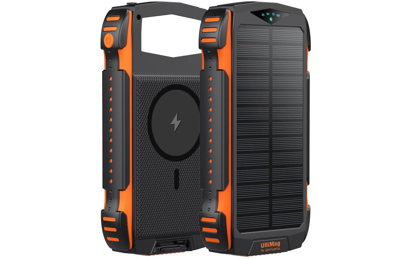 4smarts Powerbank 20000 mAh, PD 20 W, 2× USB-C, Lightning, kabelloses Laden, mit Solarpanel, schwarz