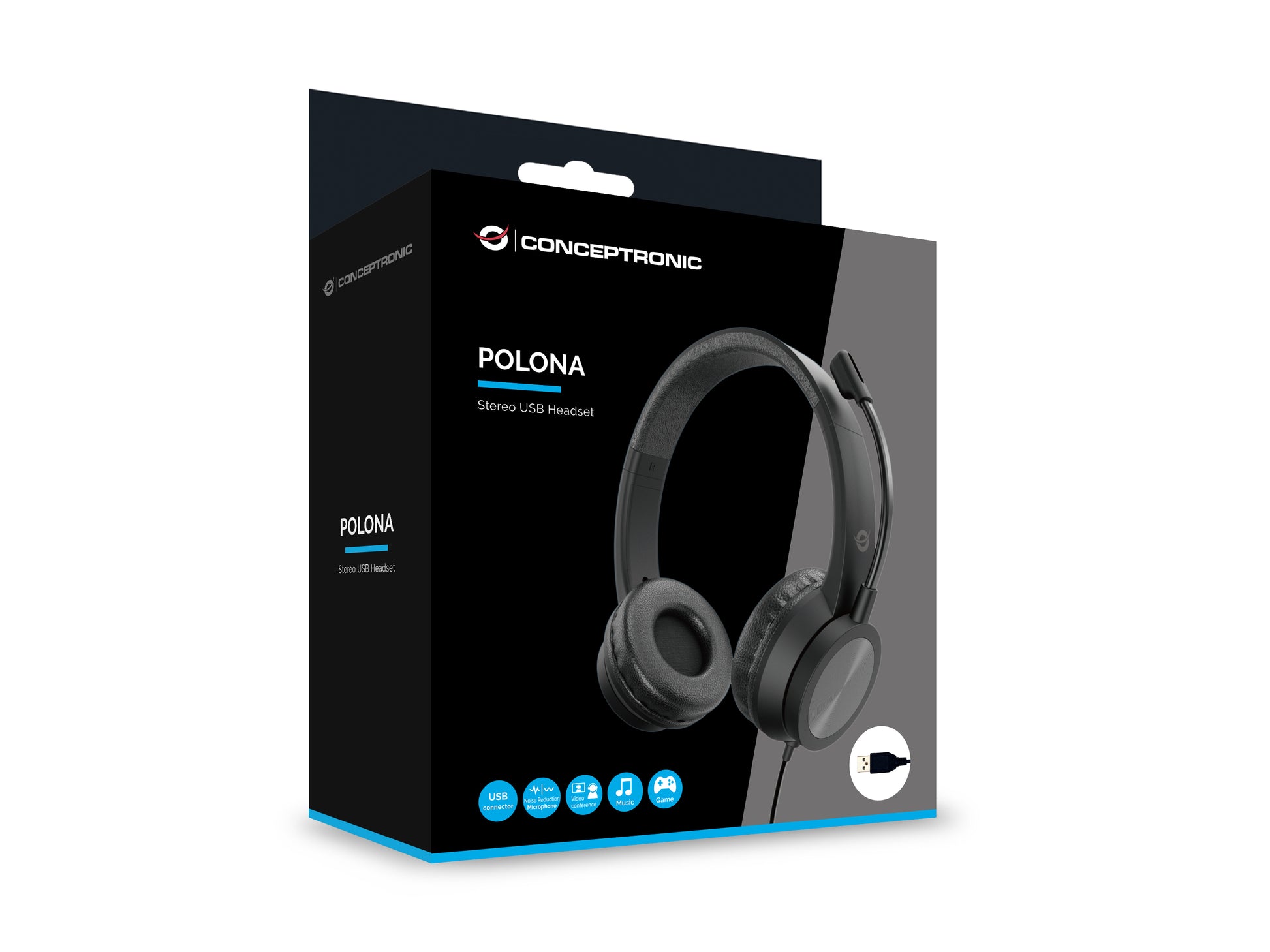Conceptronic POLONA05B Office-Headset – Over-Ear, Stereo, Kabel (USB-A), Schwarz