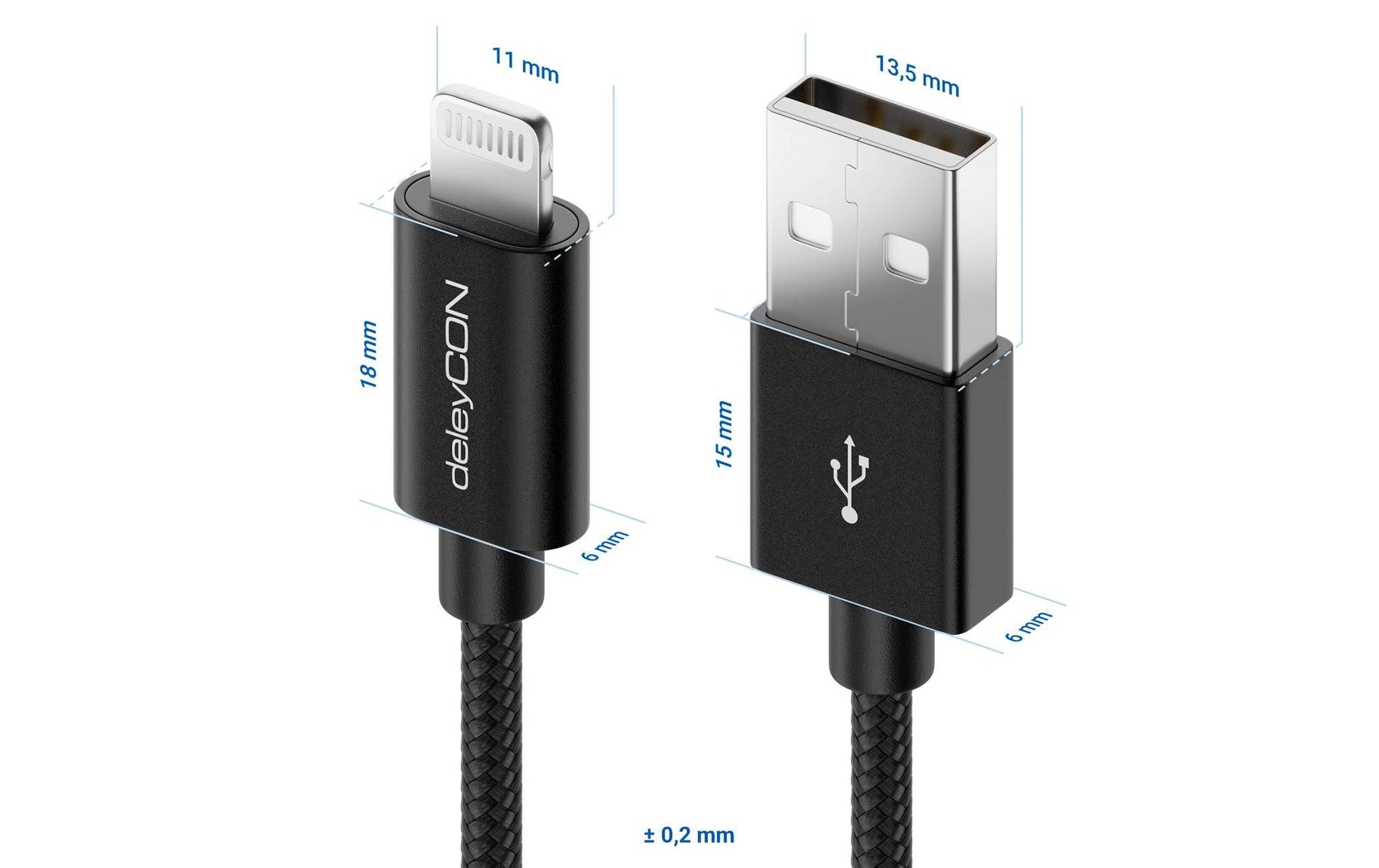 deleyCON Kabel – USB-A auf Lightning 1 m, MFi zertifiziert, geflochten, Schwarz – für iPhone/iPad