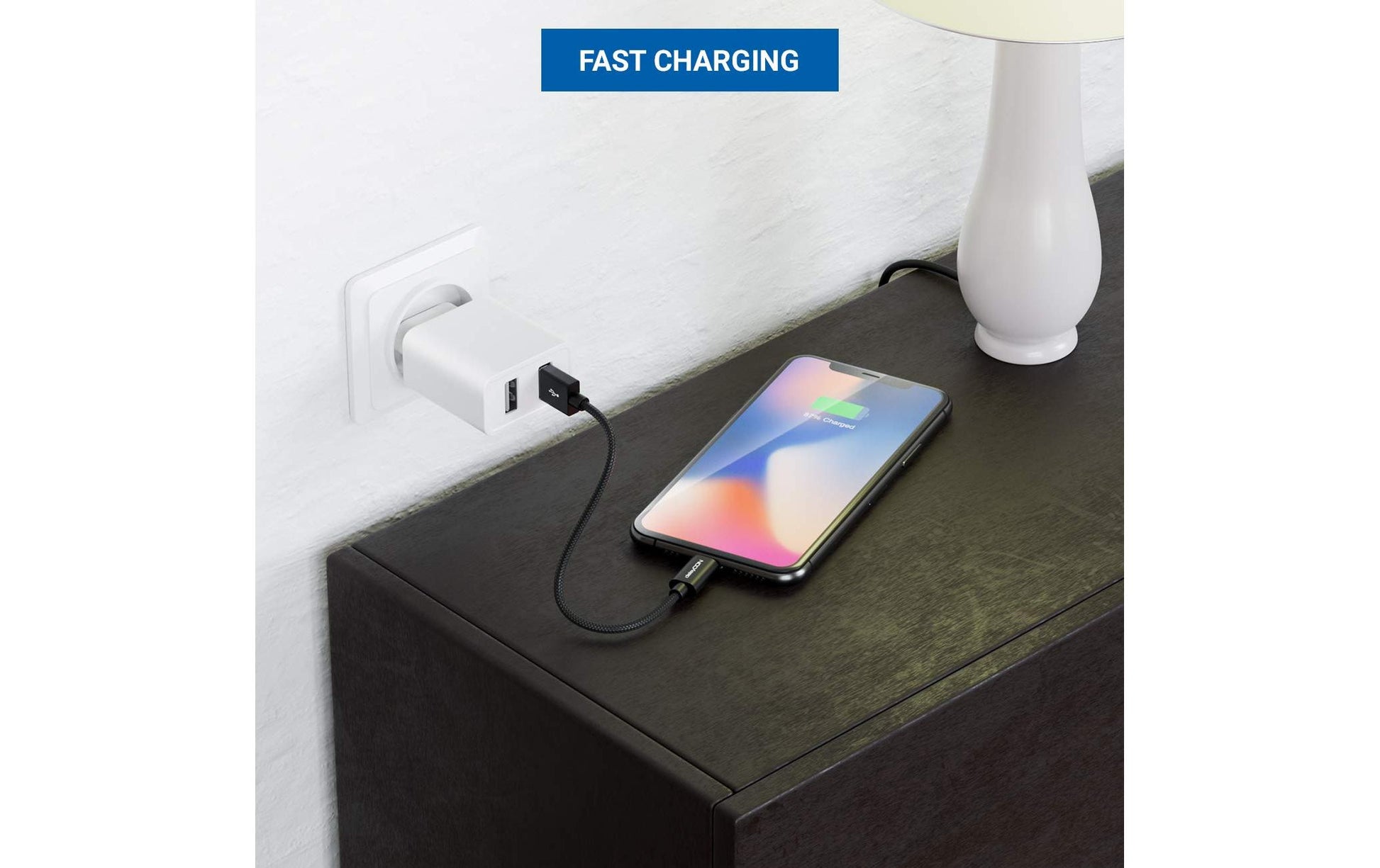 deleyCON Kabel – USB-A auf Lightning 1 m, MFi zertifiziert, geflochten, Schwarz – für iPhone/iPad