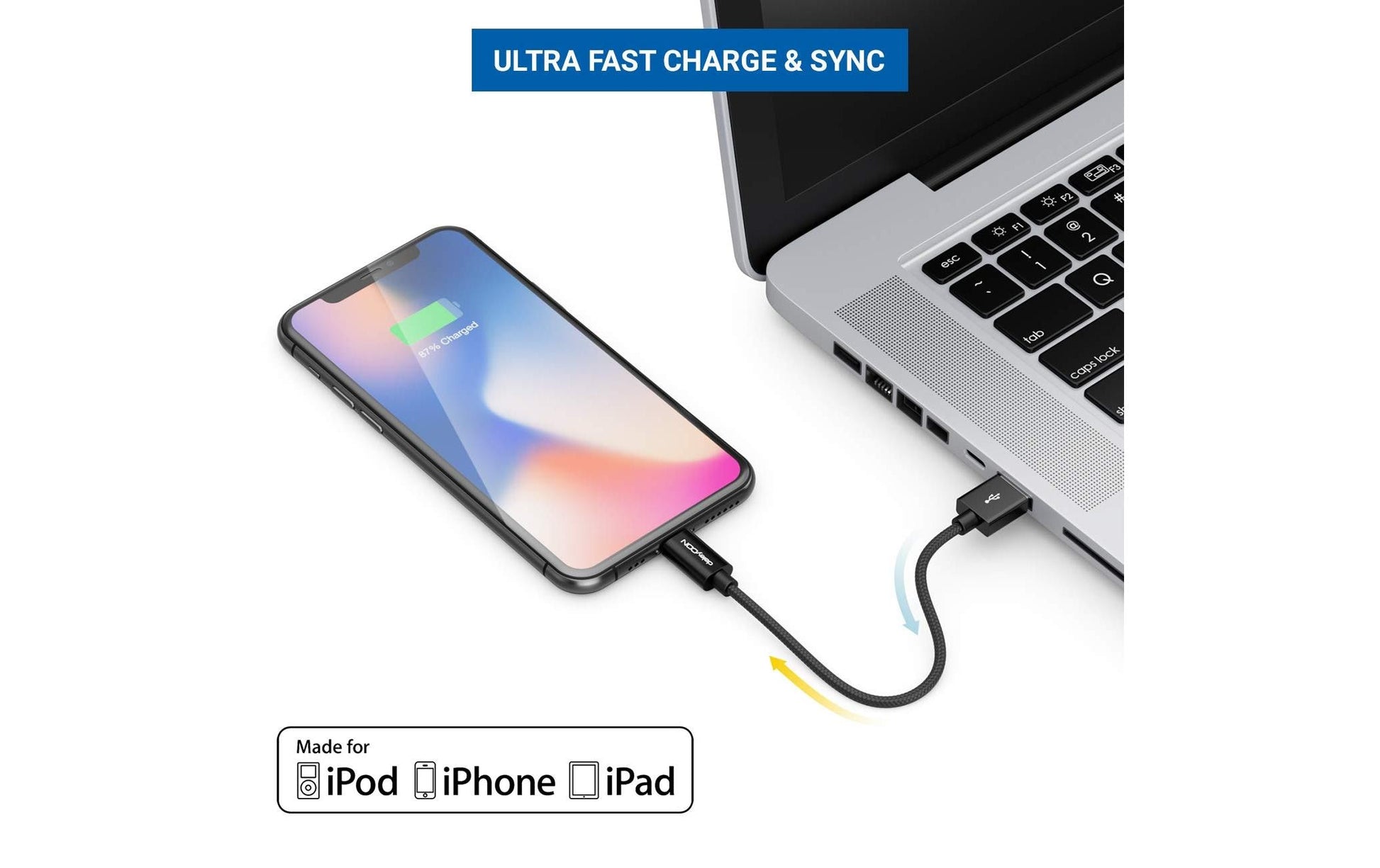 deleyCON Kabel – USB-A auf Lightning 1 m, MFi zertifiziert, geflochten, Schwarz – für iPhone/iPad