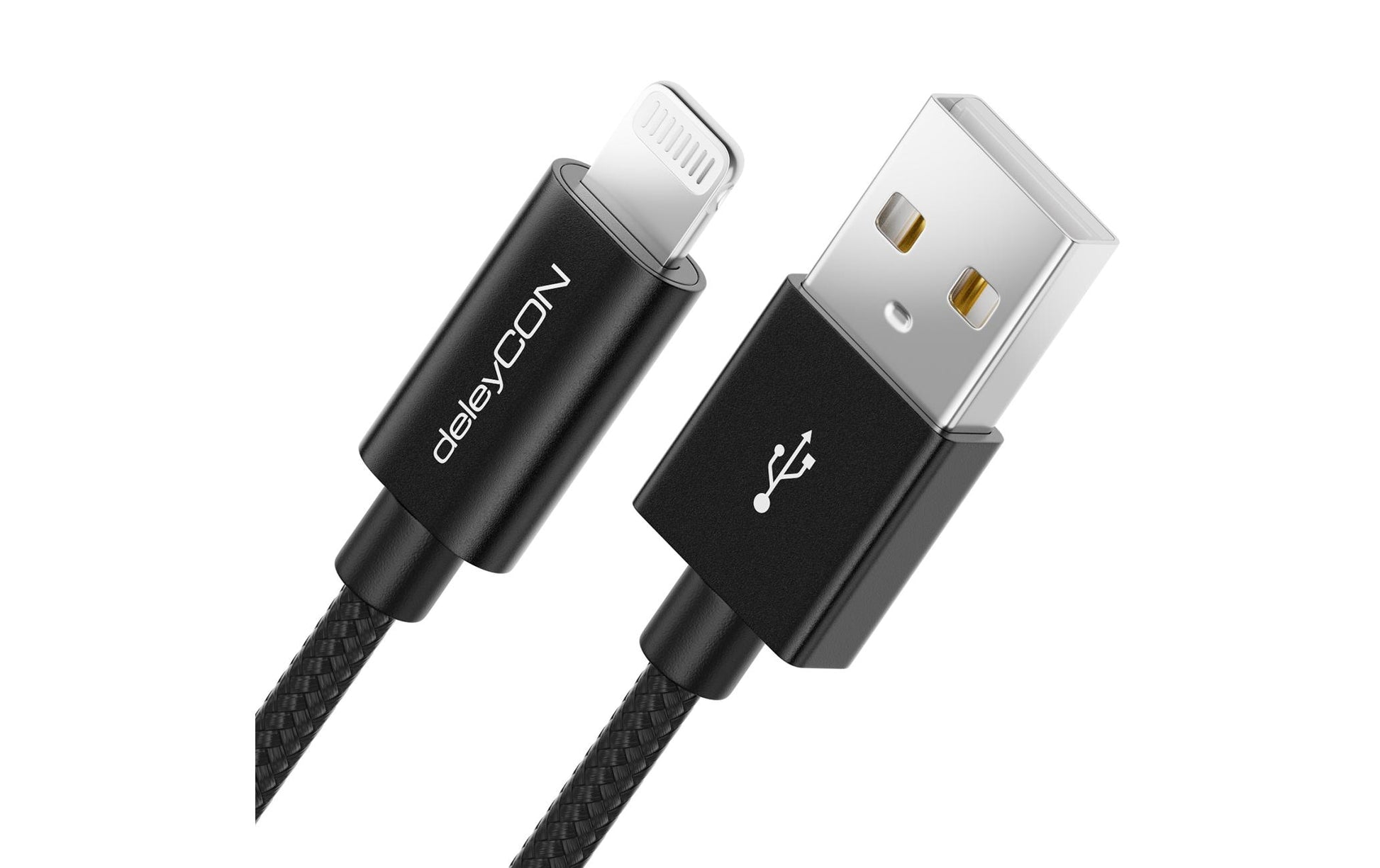 deleyCON Kabel – USB-A auf Lightning 1 m, MFi zertifiziert, geflochten, Schwarz – für iPhone/iPad