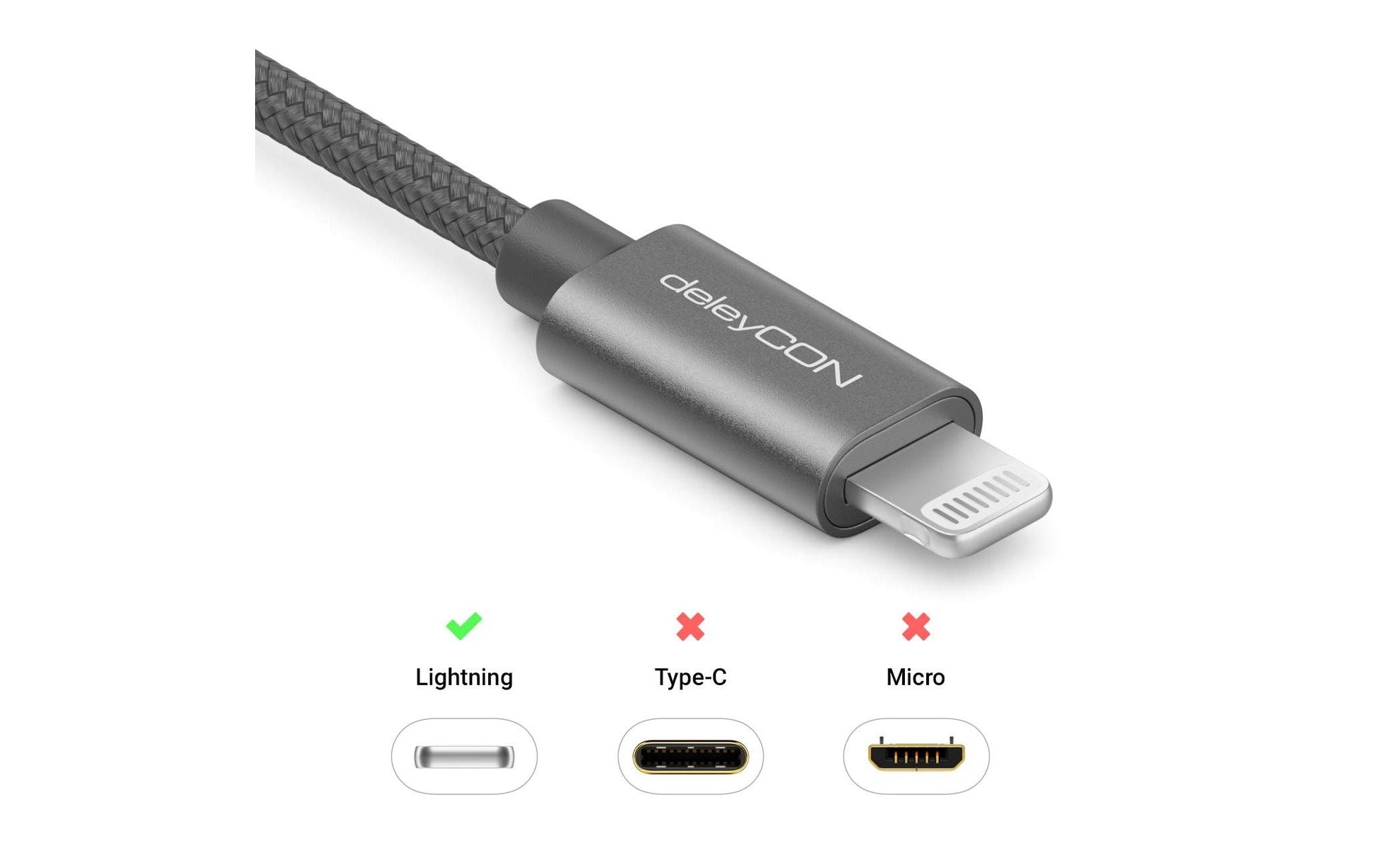 DeleyCON Daten- & Ladekabel – USB-A auf Lightning 0,5 m, MFi zertifiziert, geflochten – für iPhone/iPad