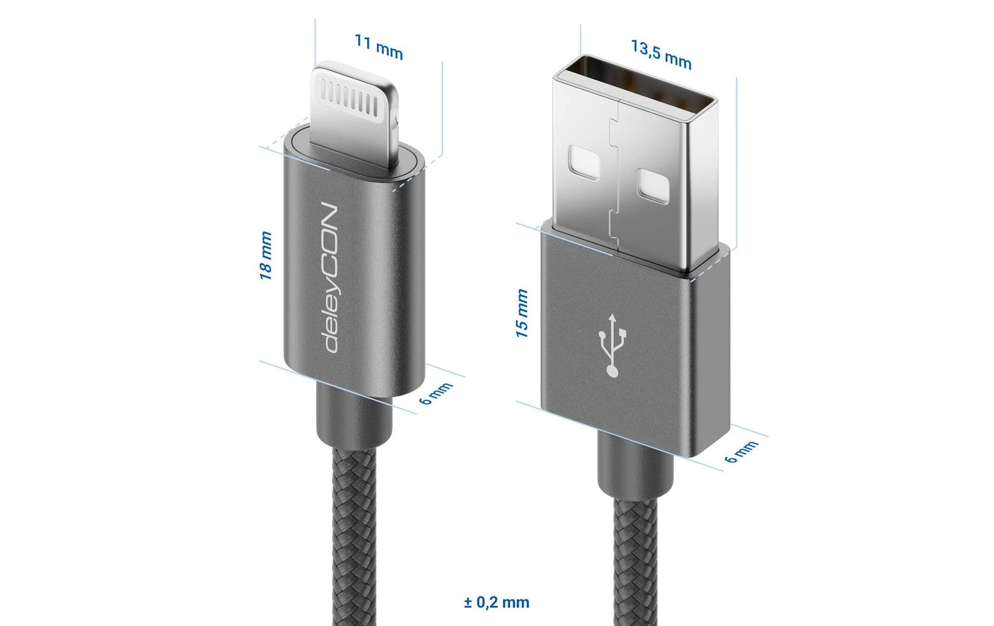 DeleyCON Daten- & Ladekabel – USB-A auf Lightning 0,5 m, MFi zertifiziert, geflochten – für iPhone/iPad