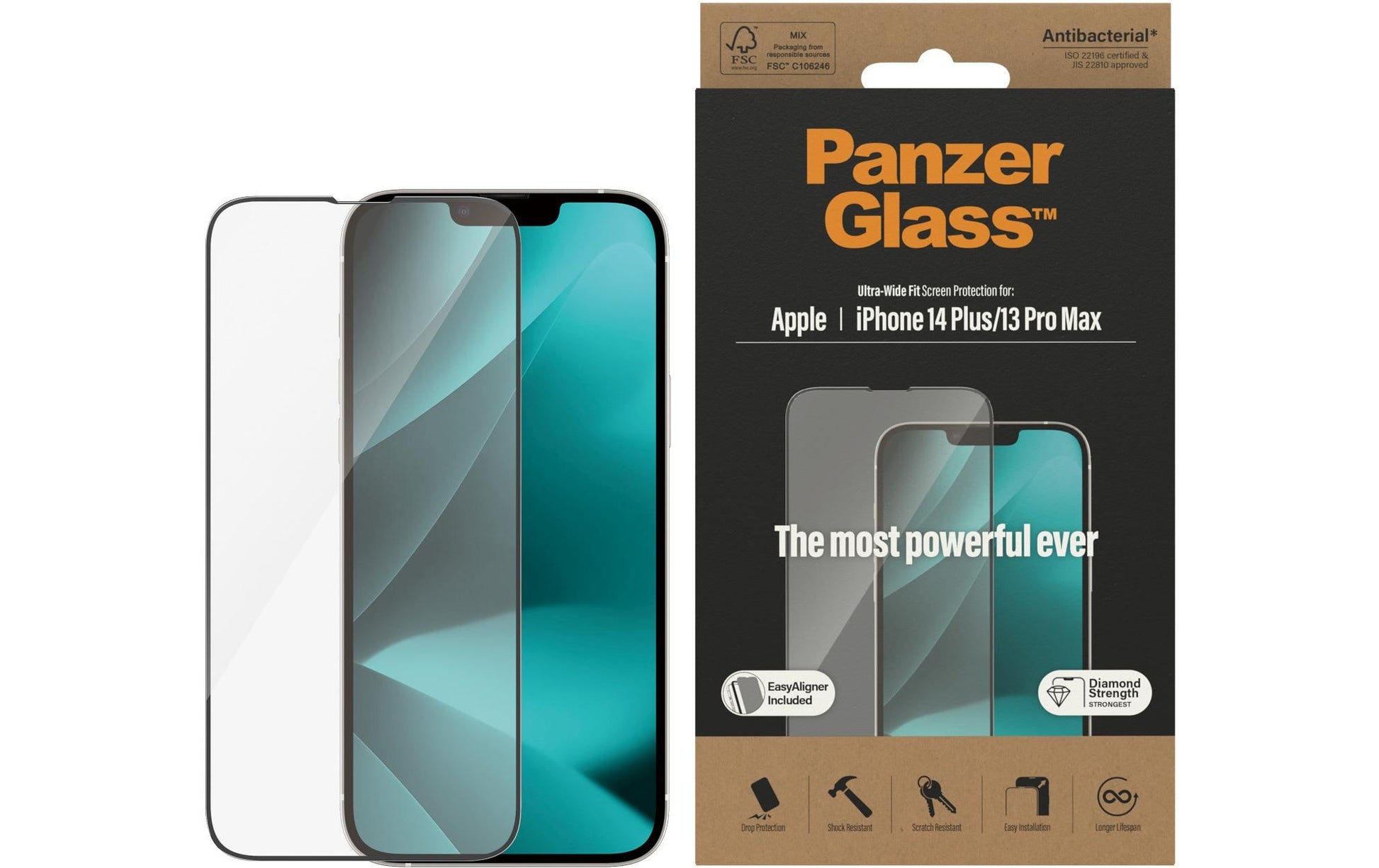 PanzerGlass Displayschutz (Panzerglas), Ultra-Wide Fit – für iPhone 14 Plus/iPhone 13 Pro Max – mit Applikator