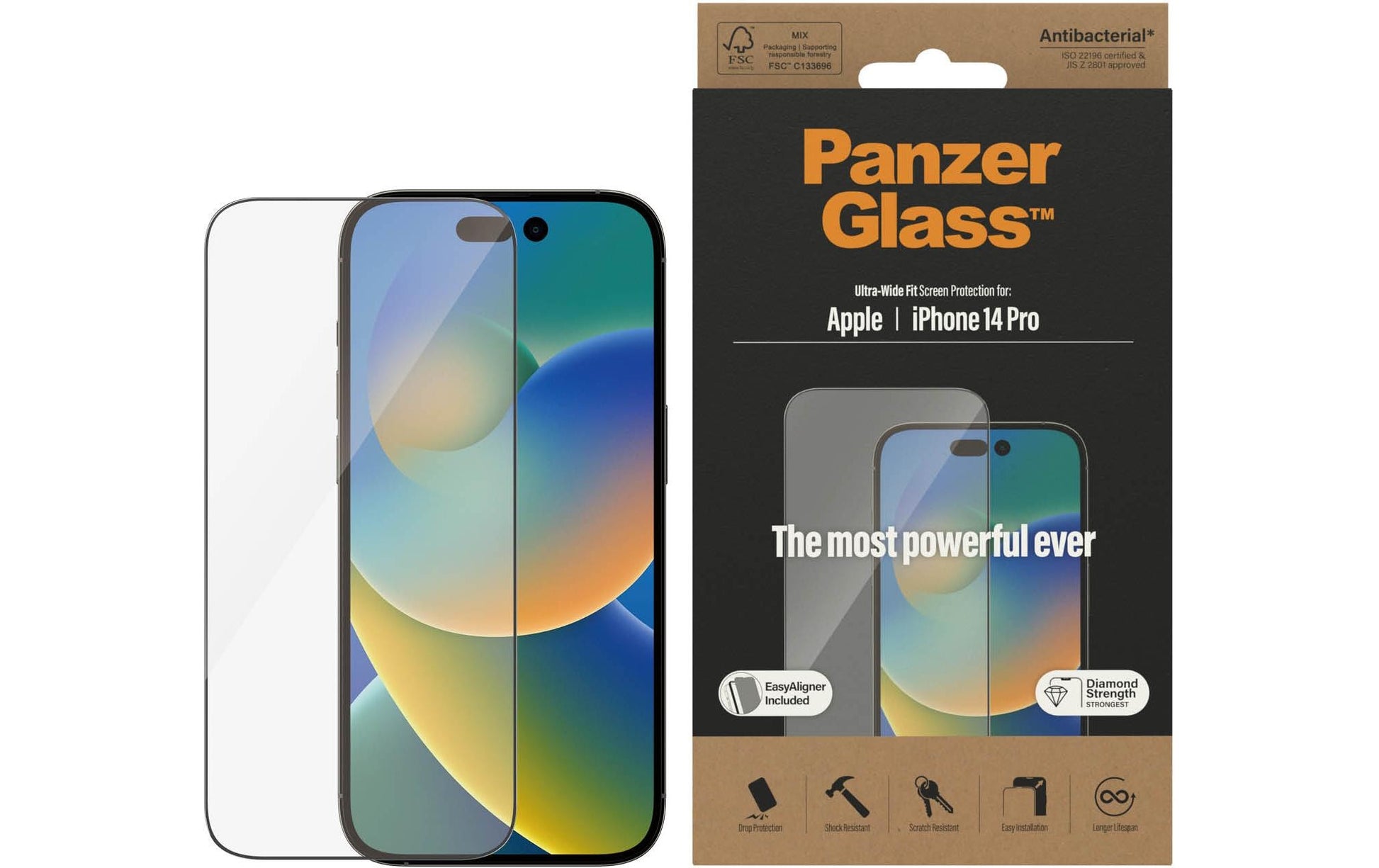PanzerGlass Displayschutzglas – für Apple iPhone 14 Pro, kratzresistent, anti-Fingerprint, Hartglas
