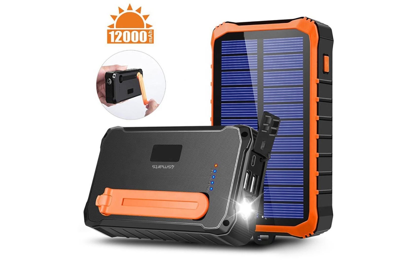 4smarts Powerbank 12000 mAh mit Solarpanel, Schwarz