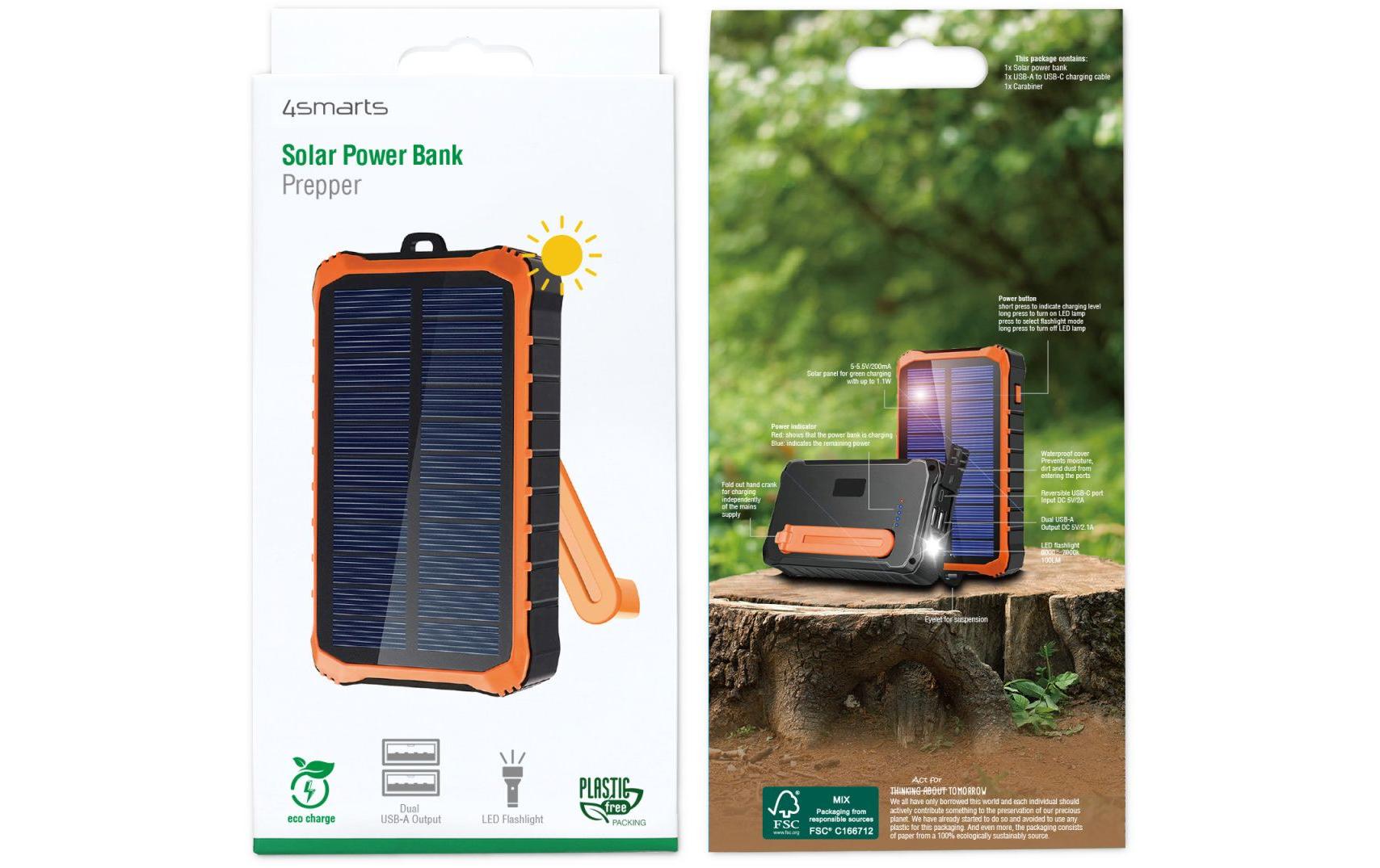 4smarts Powerbank 12000 mAh mit Solarpanel, Schwarz