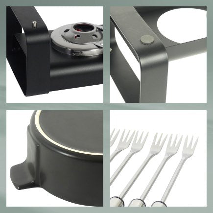 Kela Fondue-Set Roman – Ø 22,5 cm, Steingut, für Käsefondue, Gas, Schwarz, 6 Personen, 9 Teile