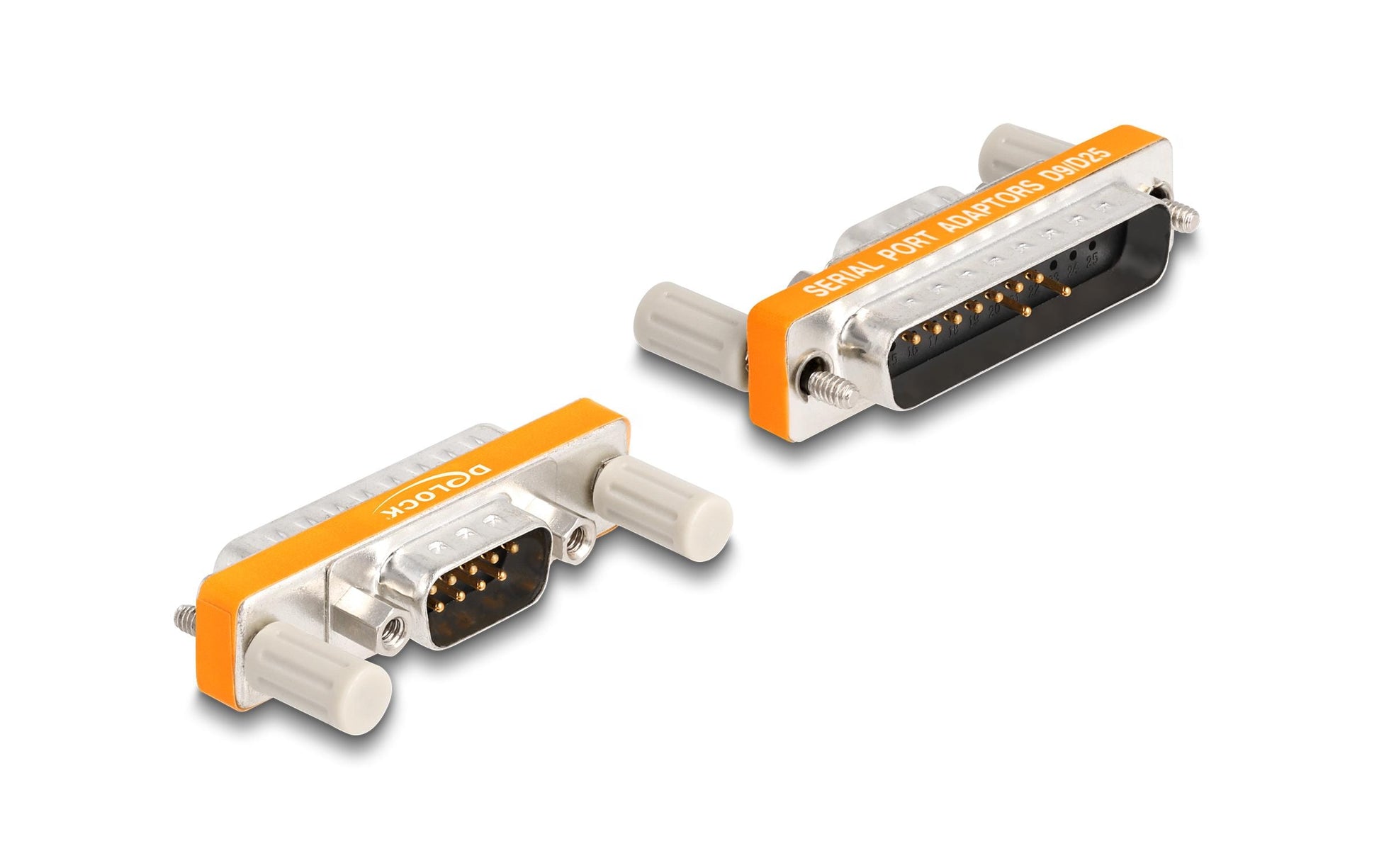 DeLOCK Adapter D-Sub 9 zu D-Sub 25 – RS-232, männlich zu männlich, Goldkontakte, Orange/Silber