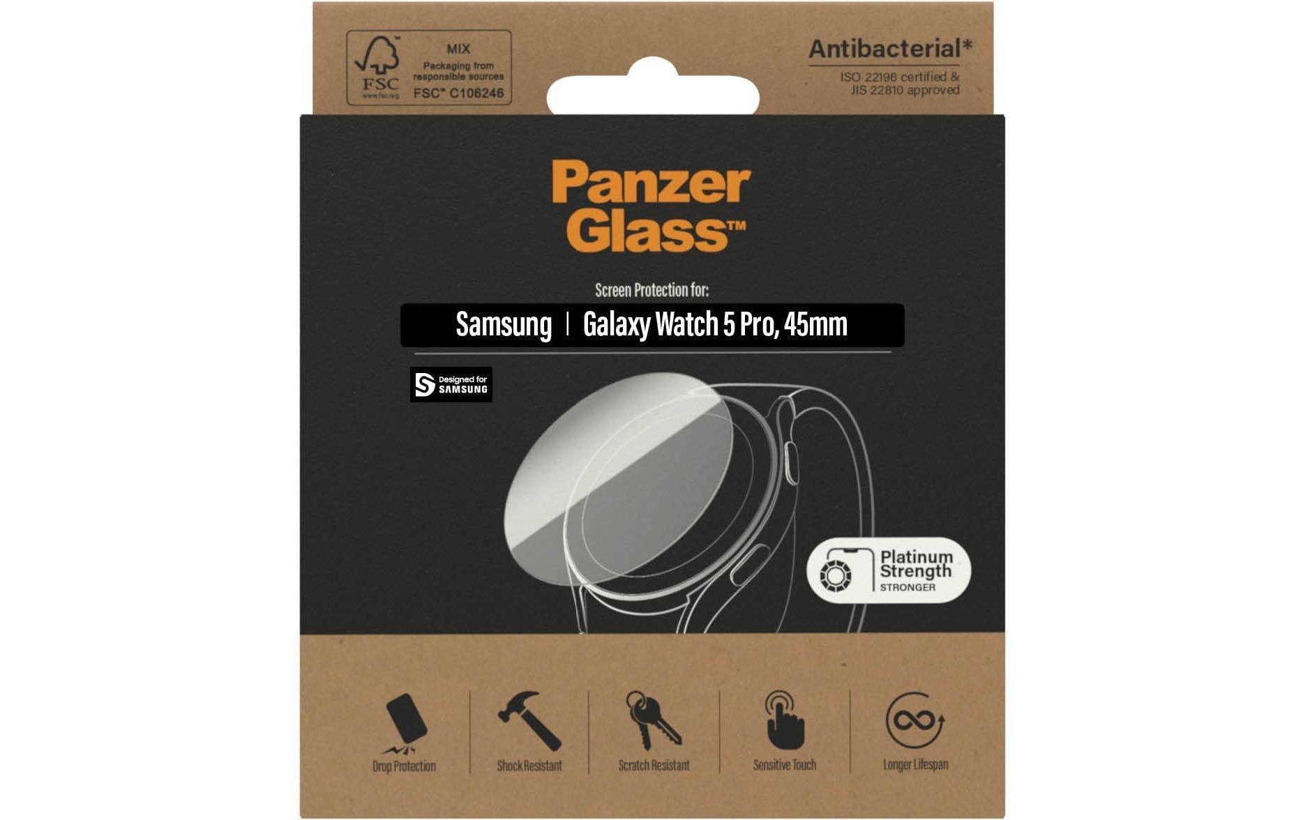 PanzerGlass Displayschutz (Panzerglas), Antibakteriell – für Galaxy Watch 5 Pro 45 mm