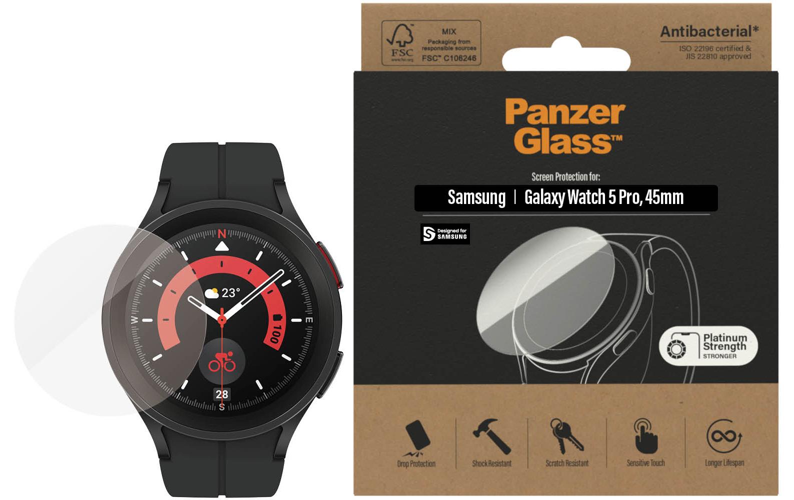 PanzerGlass Displayschutz (Panzerglas), Antibakteriell – für Galaxy Watch 5 Pro 45 mm
