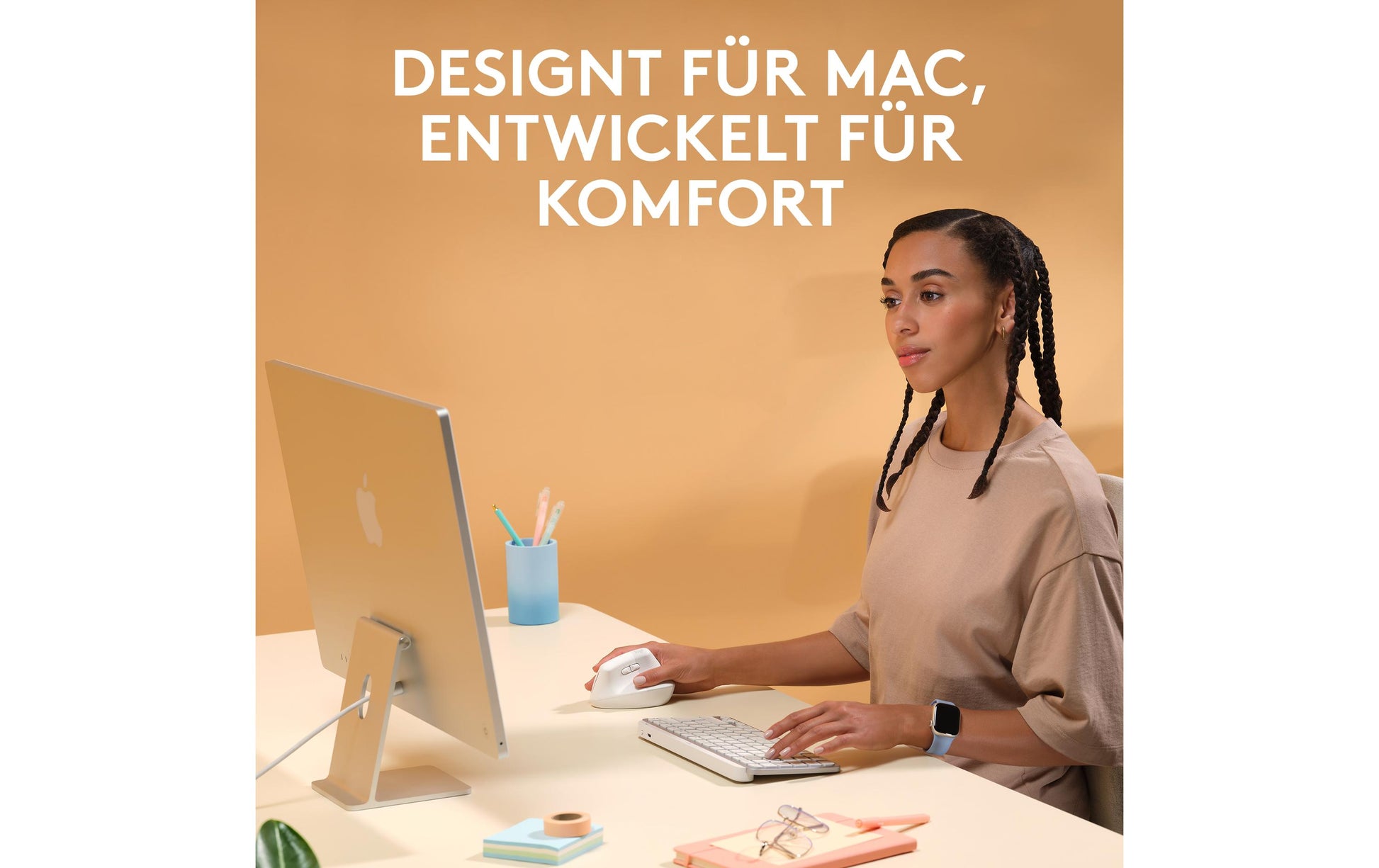 Logitech Lift für Mac Ergonomische Maus – kabellos, Easy-Switch, aus recyceltem Material, weiss