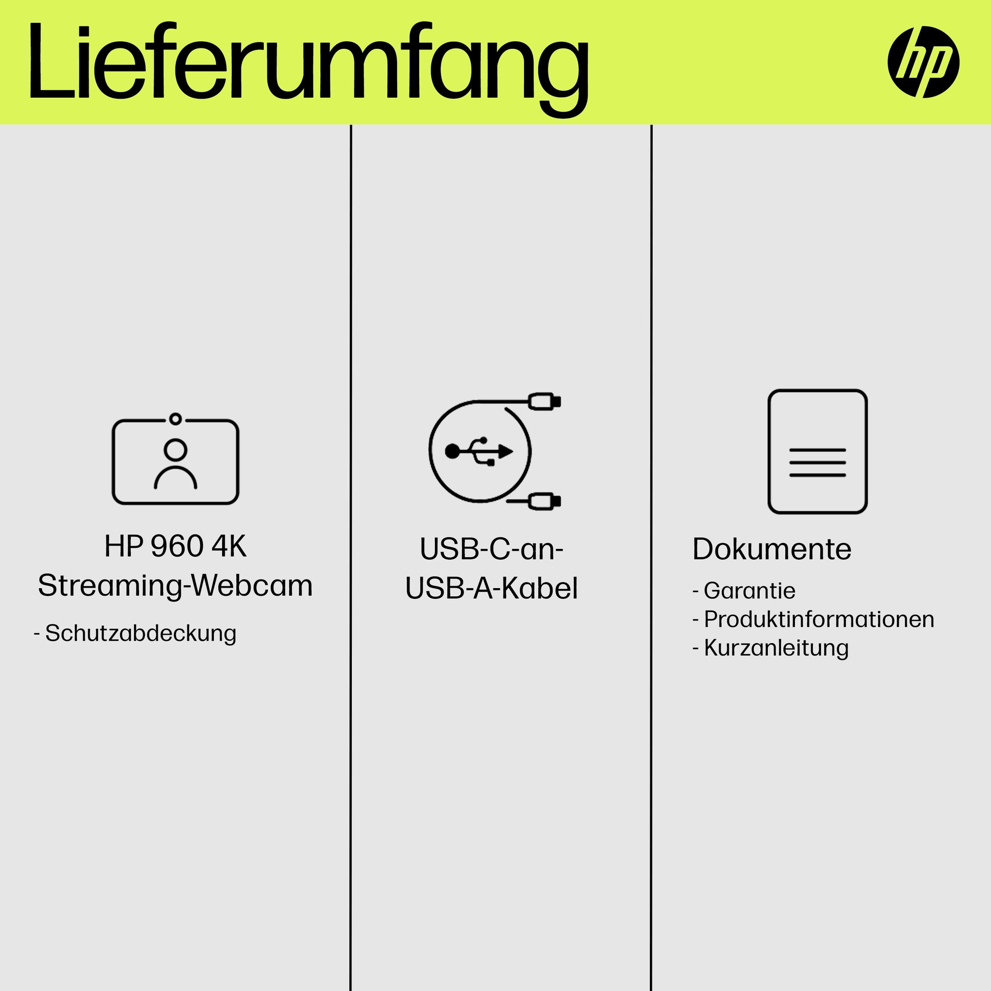 HP 960 Webcam – 4K Ultra HD, 30 fps, Autofokus, USB-A – Silber