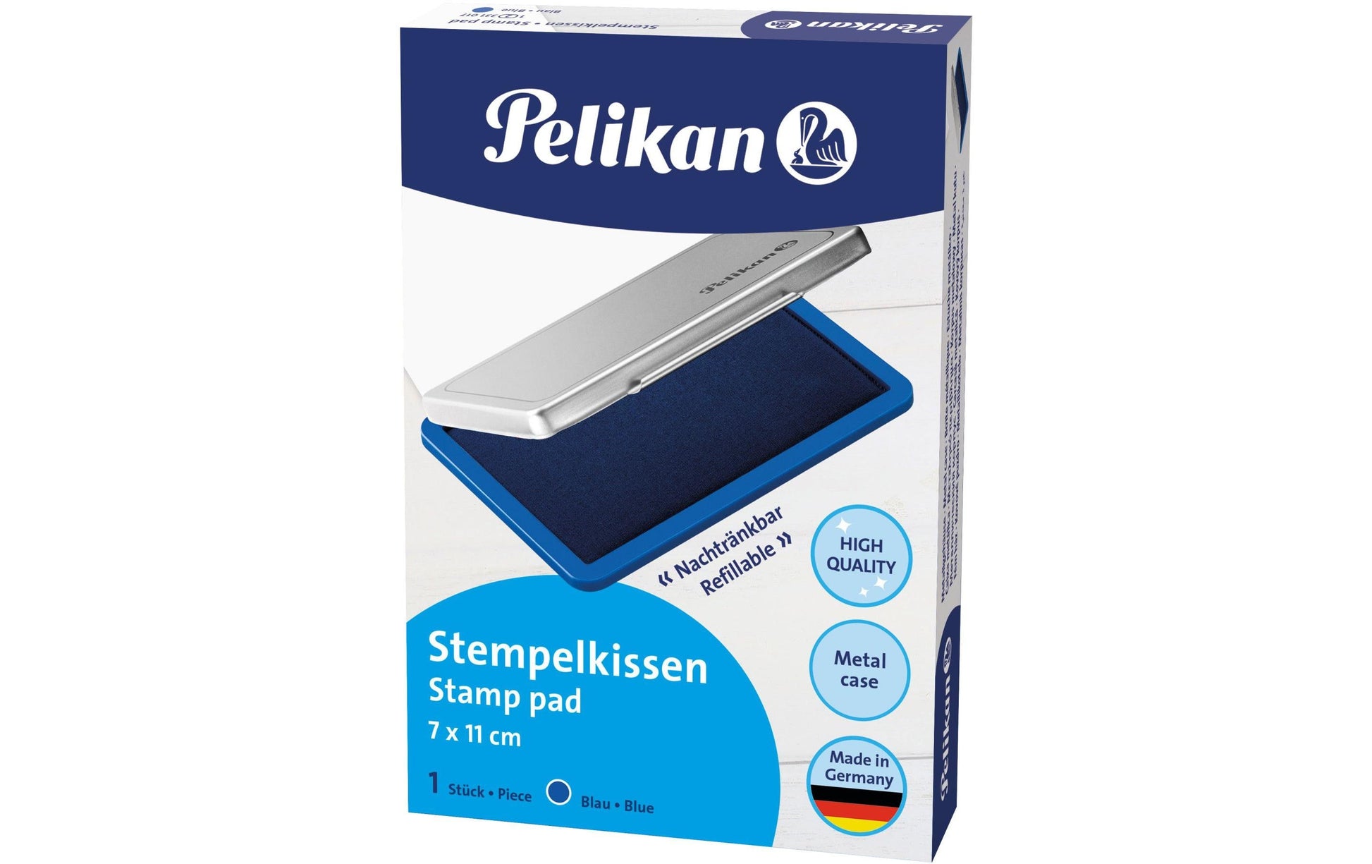 Pelikan Stempelkissen – getränkt, Metall, 110 × 70 mm, Blau