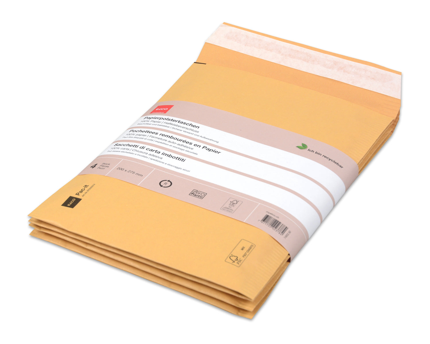 Elco Luftpolstertasche – 200 × 275 mm, braun, selbstklebend – 4 Stück