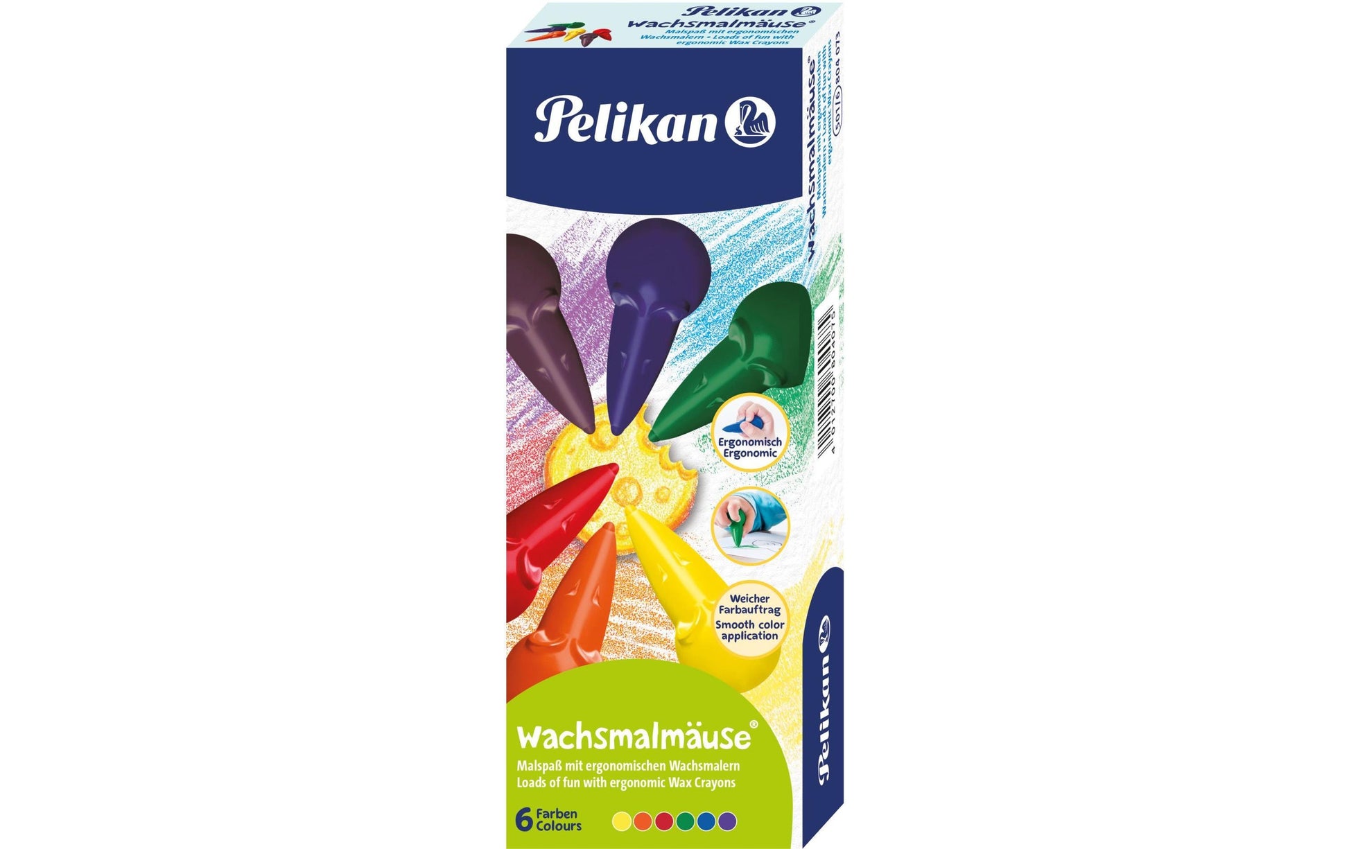 Pelikan Wachsmalstifte Mäuseform – mehrfarbig – 6 Farben – in Schachtel
