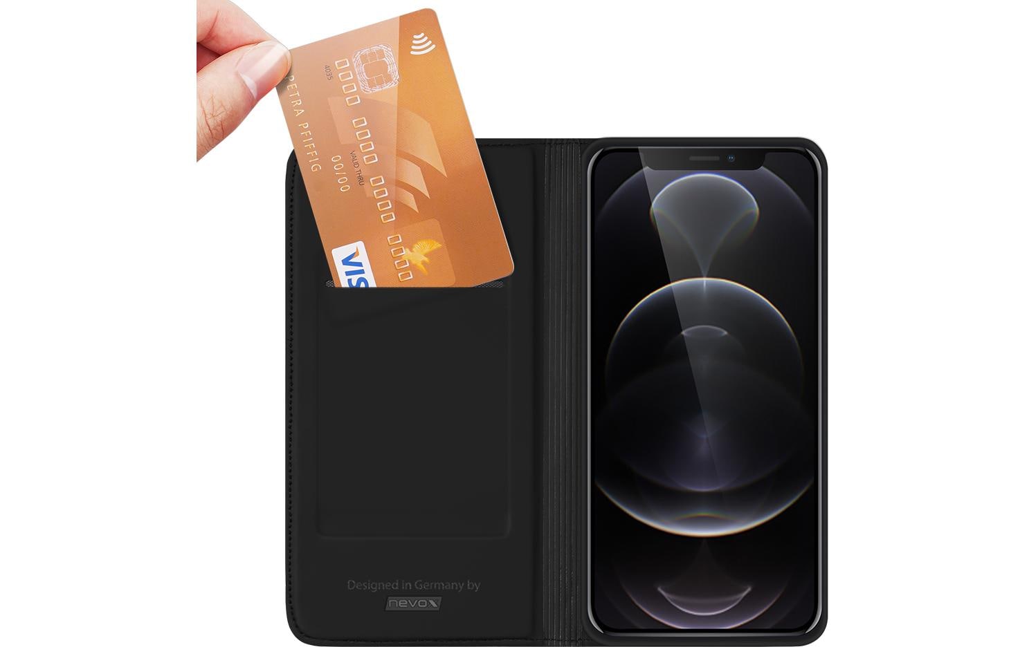 nevox Wallethülle – für Apple iPhone 14 Pro Max, mit Ständer, 1 Kartenfach, PU+TPU, Schwarz