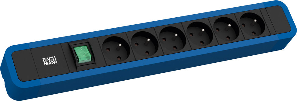 Bachmann PRIMO 2 Steckdosenleiste, 6×UTE, mit Schalter, 2 m, CEE 7/7 Eingang – Blau