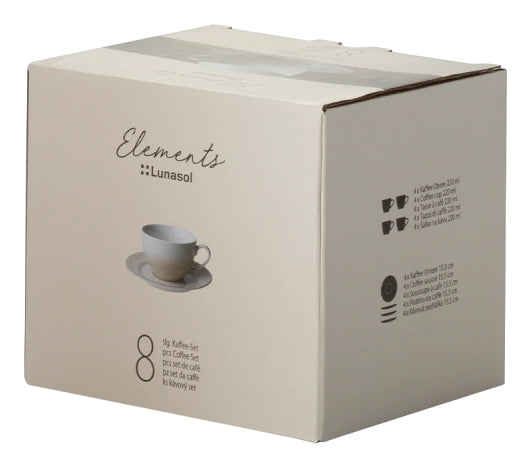 Lunasol Espressotasse Elements Vulcano – 8-teiliges Set, 90 ml, Ø 12,5 cm, Steingut, Sand