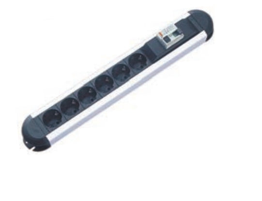 Bachmann PRIMO Steckdosenleiste, 6×T13, ohne Schalter, 1,75 m, FI-Schutz 30 mA (Typ A) – Aluminium