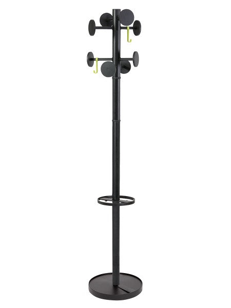 Alba Garderobenständer – 8 Haken, mit Schirmhalter, Stahl/Kunststoff, Schwarz, 35,5 × 35,5 × 175 cm