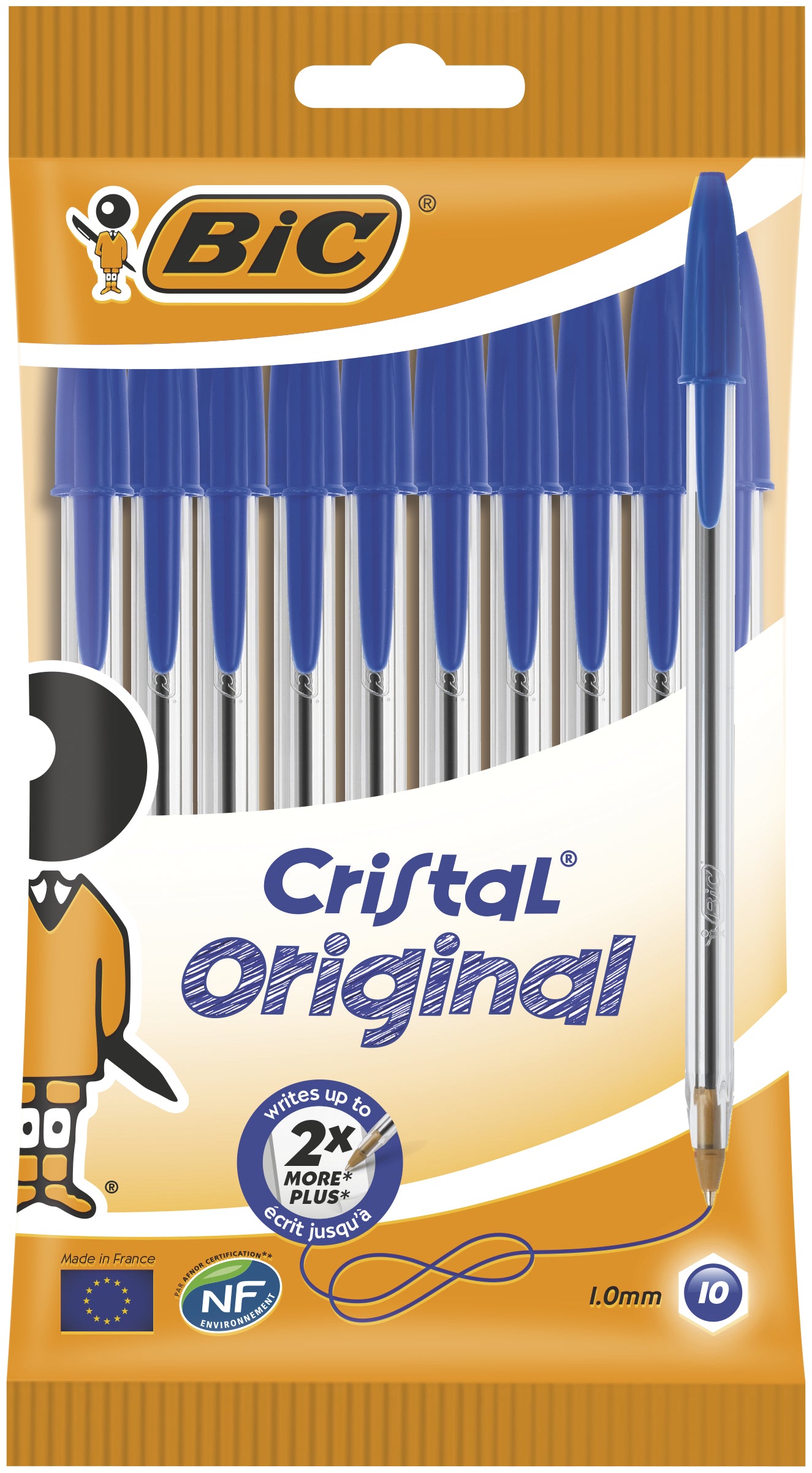 BIC Cristal M 516352 Kugelschreiber – 10er Pack, Blau, Deckel, Transparent
