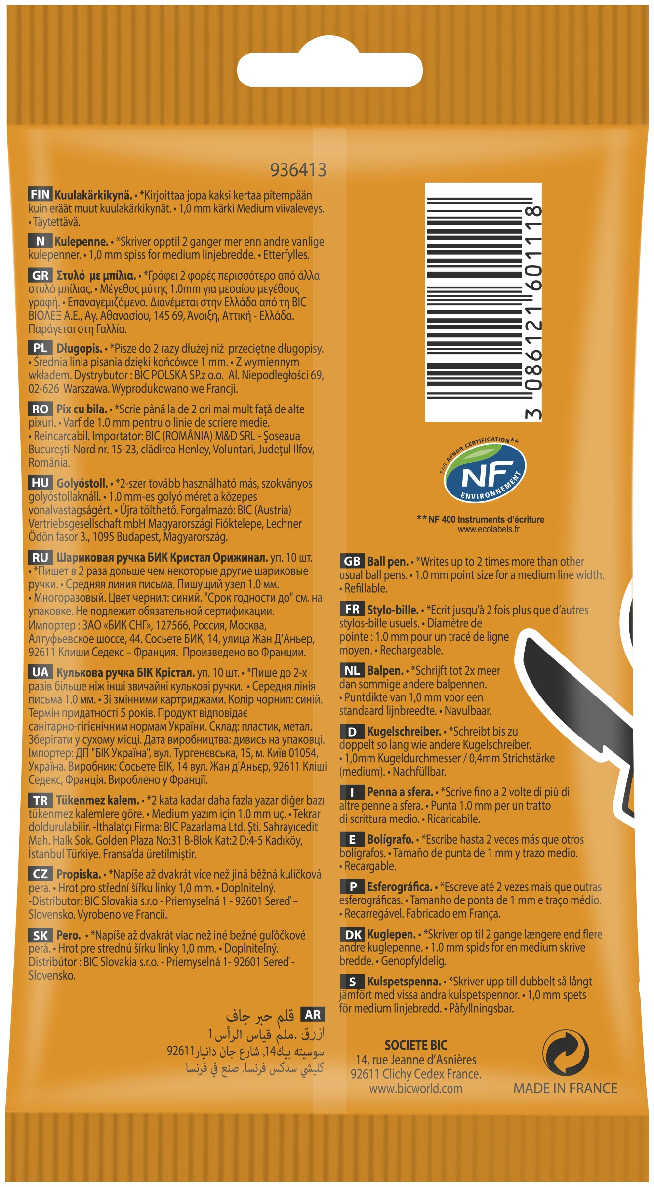 BIC Cristal M 516352 Kugelschreiber – 10er Pack, Blau, Deckel, Transparent