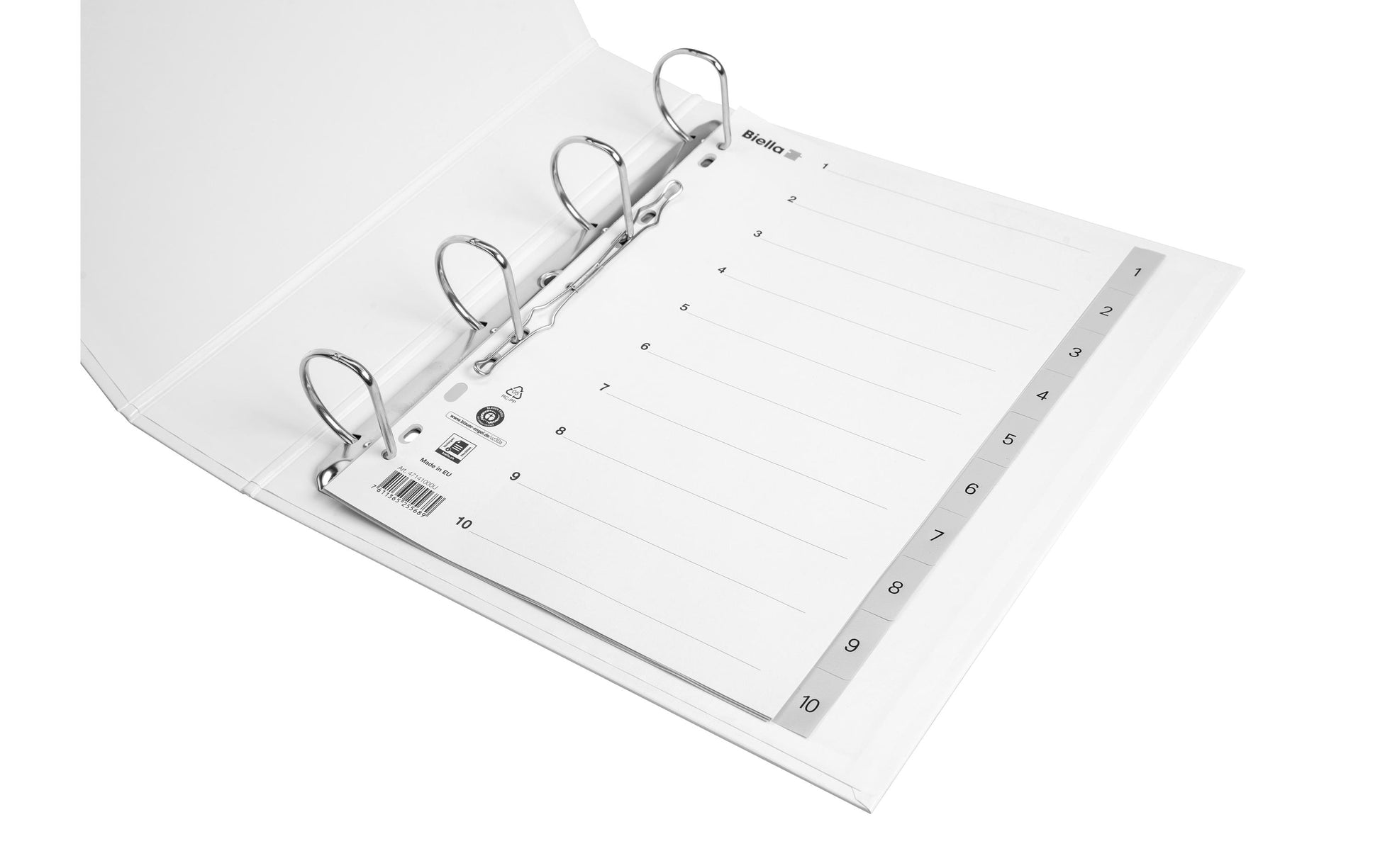 Biella Register A4 hoch – nummeriert 1–10, 10 Taben, PP grau, mit Indexblatt