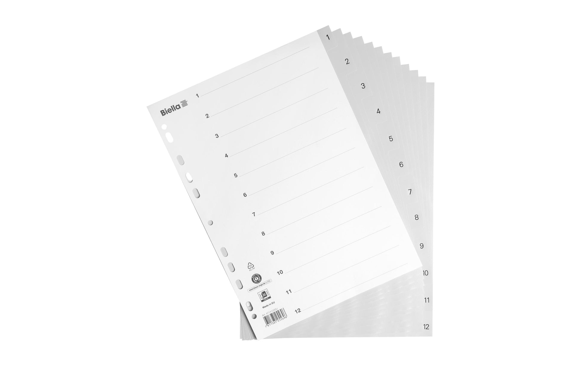 Biella Register A4 hoch – Monate Jan.–Dez., PP grau, mit Indexblatt