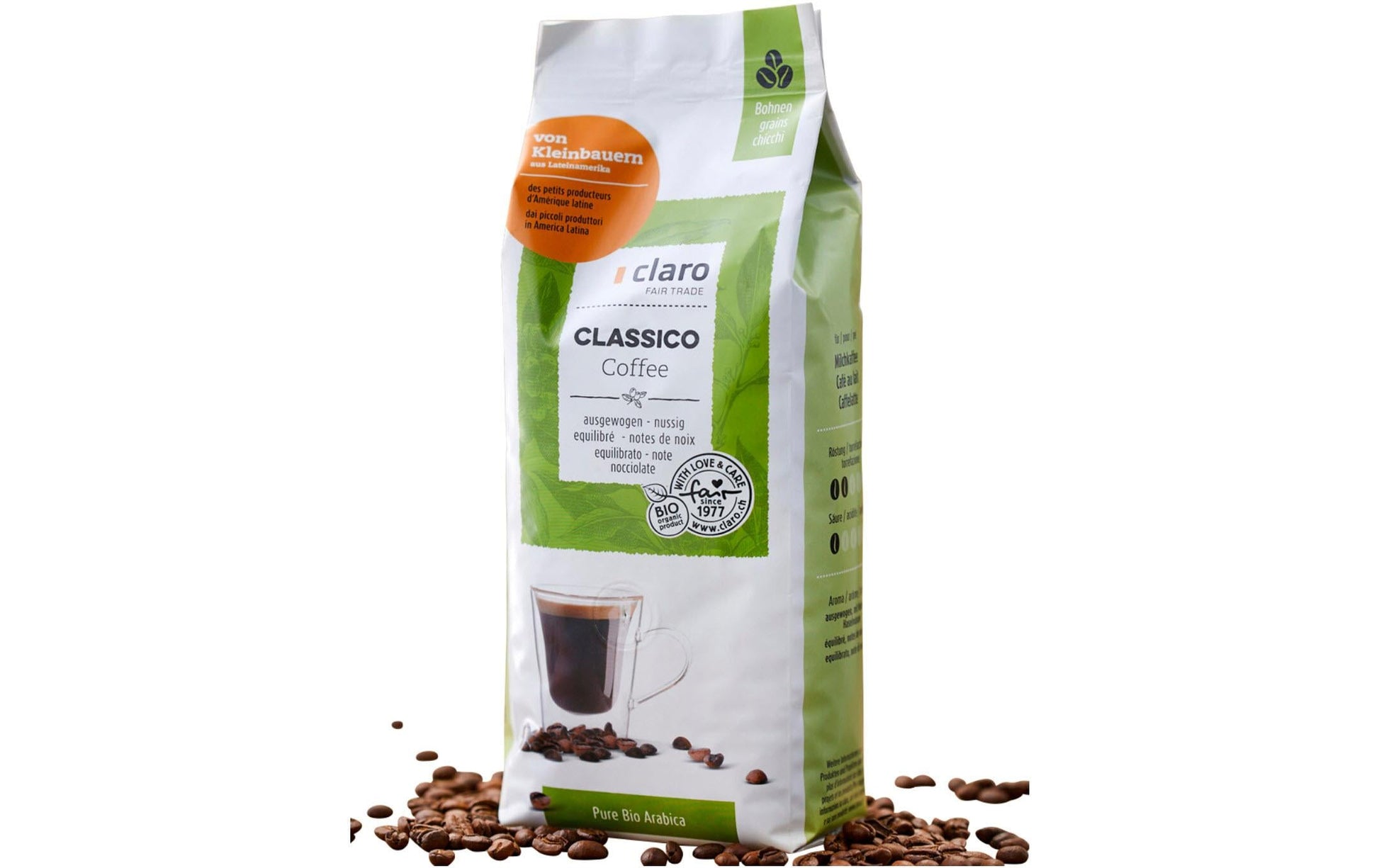 Claro Classico – Kaffeebohnen – Lungo, Bio, Fairtrade, 500 g