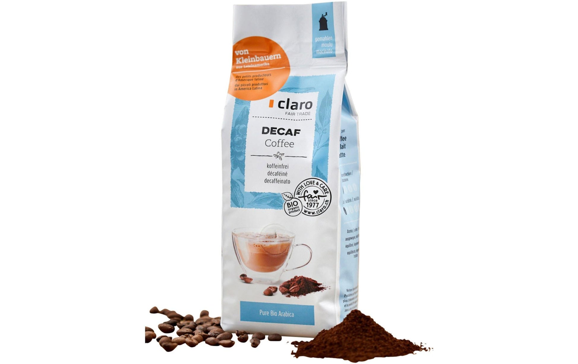 Claro Entkoffeiniert – Bohnenkaffee – Café Crème, entkoffeiniert, Bio, 250 g