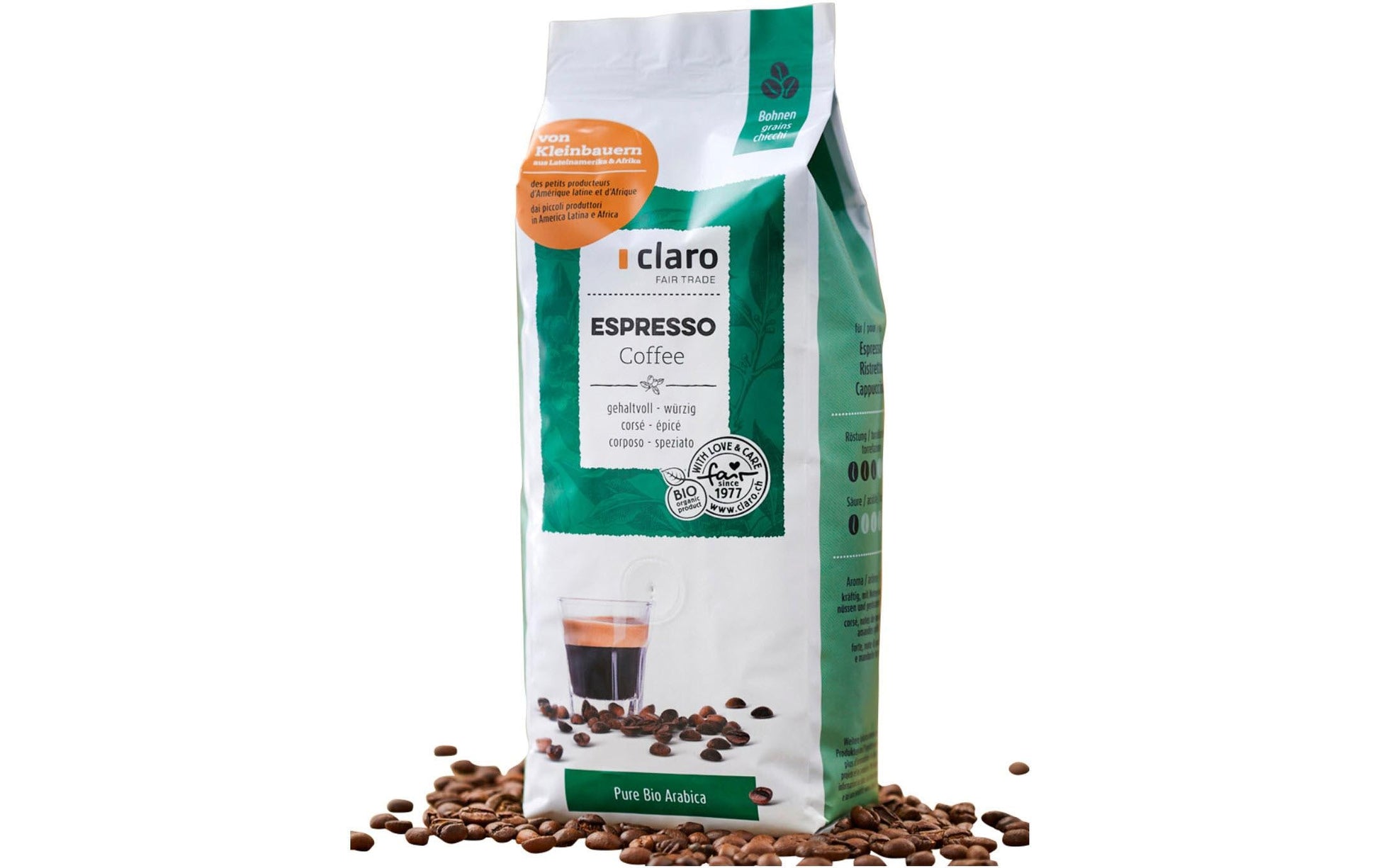 Claro Kaffeebohnen – Espresso, Bio, Fairtrade, 500 g