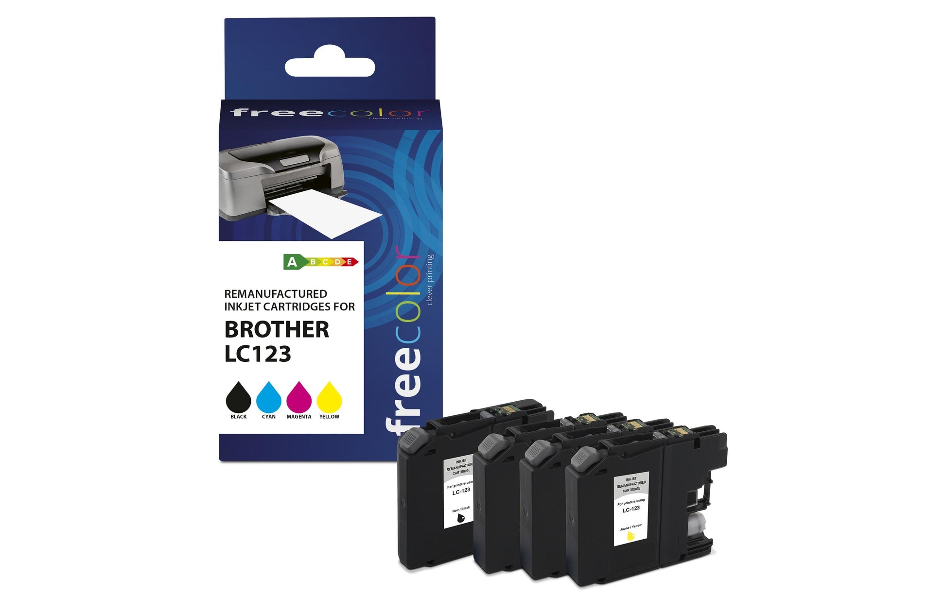 Freecolor LC-123 Tintenpatronen-Multipack, Schwarz/Cyan/Magenta/Gelb (Kompatibel)