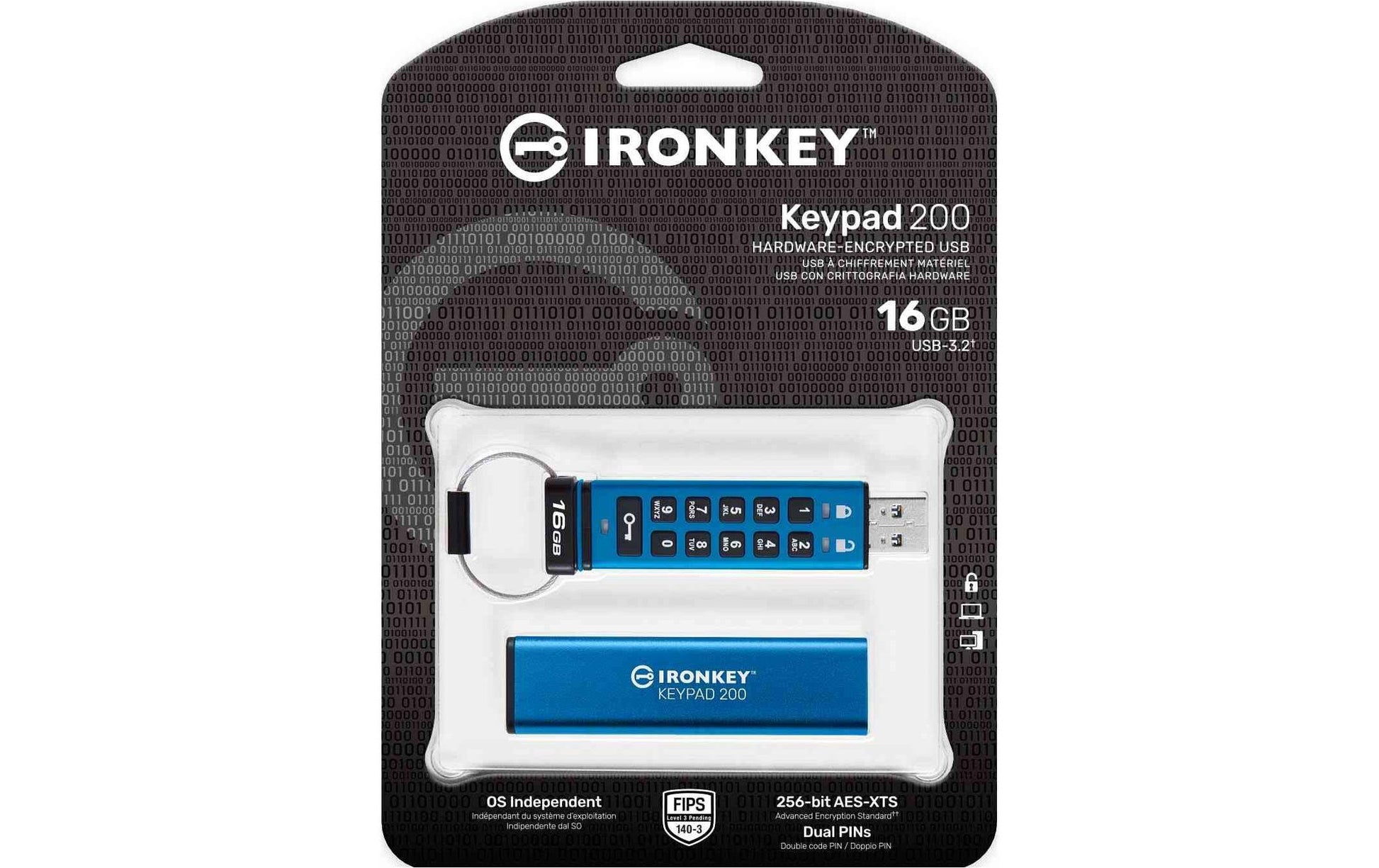 Kingston Technology Kingston IronKey Keypad 200 USB-Stick – 16 GB, AES-256, FIPS 140-3 Level 3 (ausstehend)