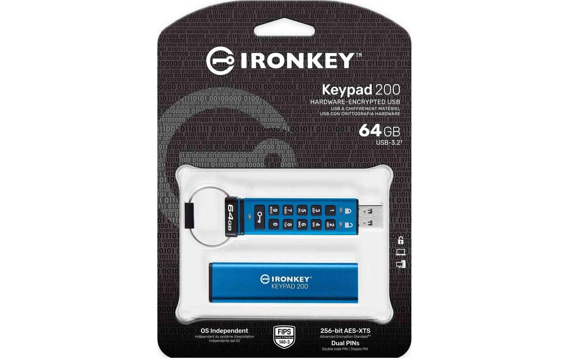Kingston Technology Kingston IronKey Keypad 200 USB-Stick – 64 GB, AES-256, FIPS 140-3 Level 3 (ausstehend)