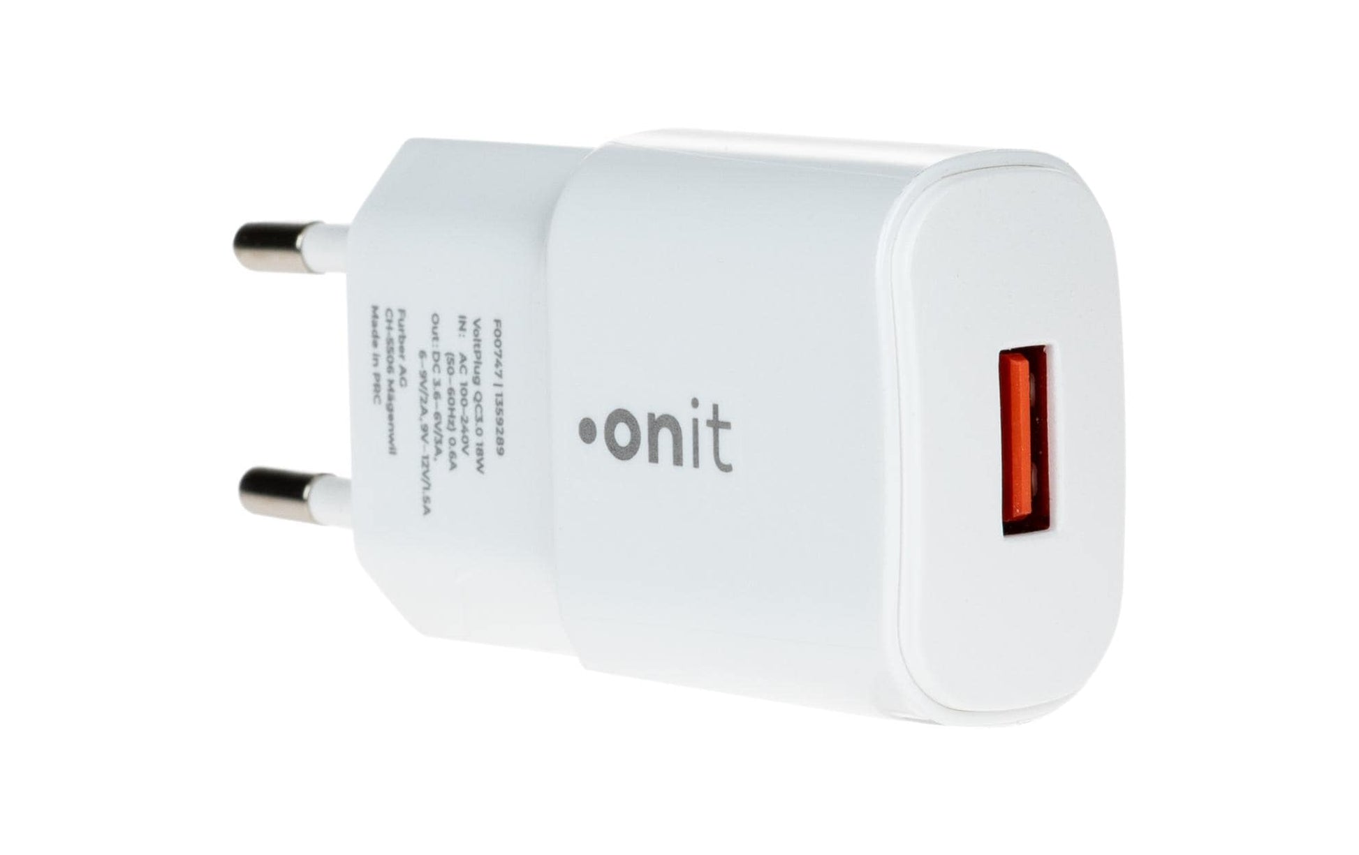 ONIT F00747 USB-Ladegerät 18 W – USB-A×1 – QC 3.0, PD – EU-Stecker (Typ C), Weiss
