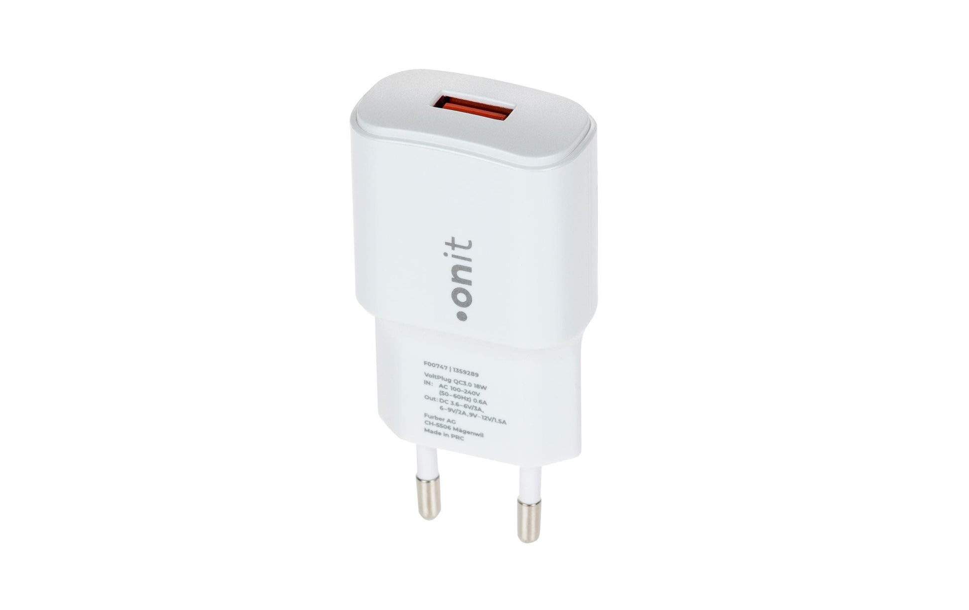 ONIT F00747 USB-Ladegerät 18 W – USB-A×1 – QC 3.0, PD – EU-Stecker (Typ C), Weiss