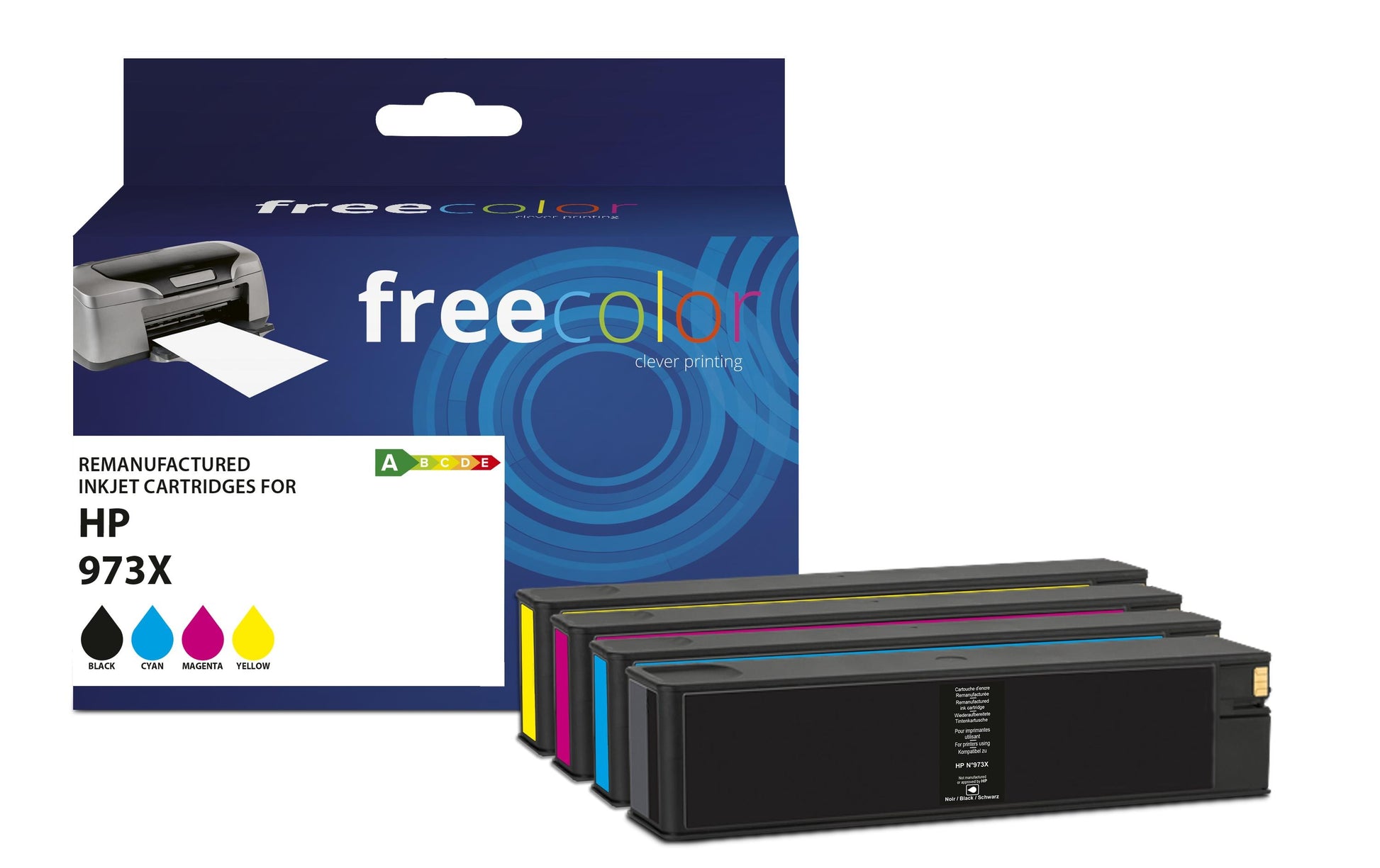 Freecolor Tintenpatronen-Multipack 973, CMYK, 4er-Pack, kompatibel – für HP PageWide Pro 552 DW, 452, 477