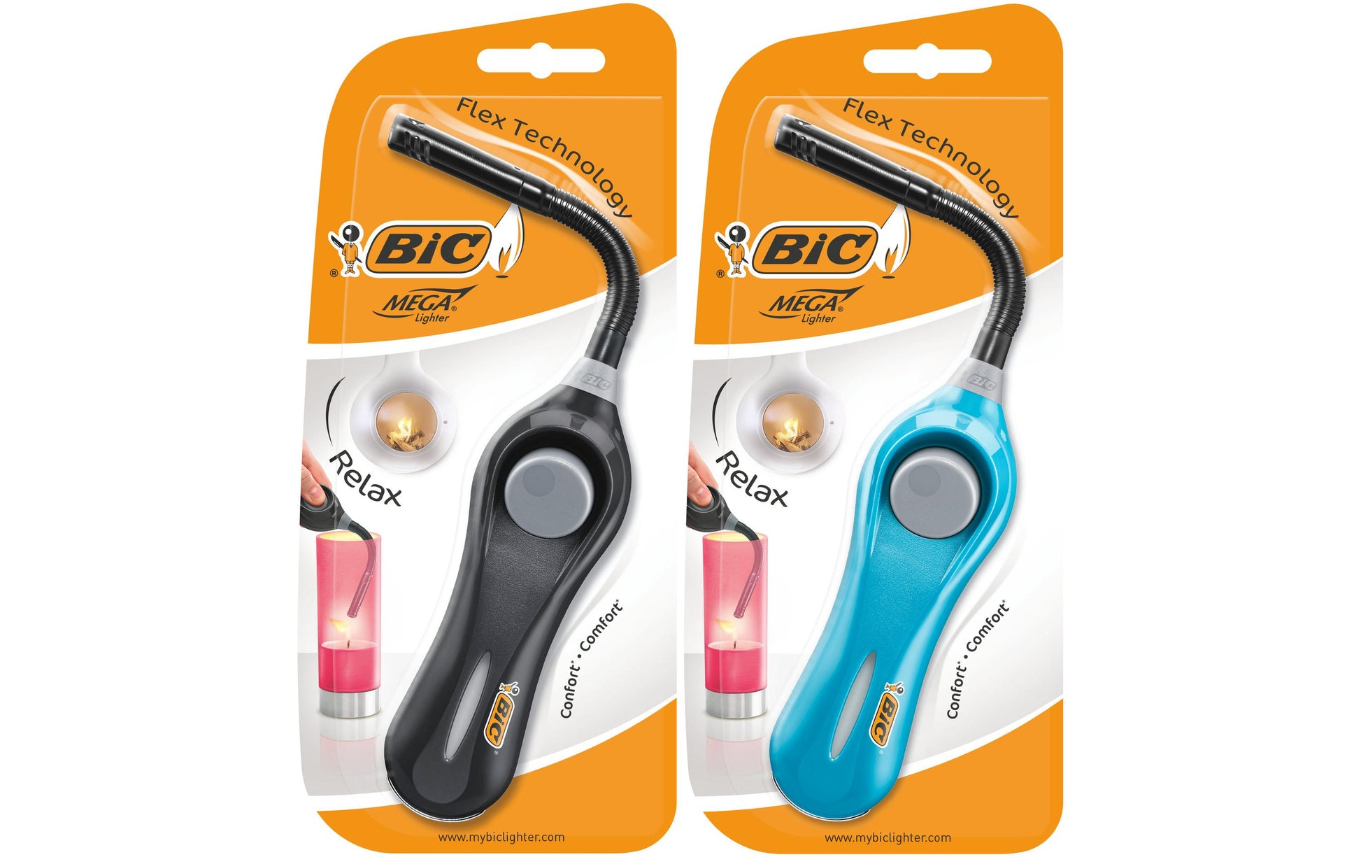 BIC Multifunktionsfeuerzeug Megalighter Flex Relax – flexibler Hals – Kunststoff – mehrfarbig