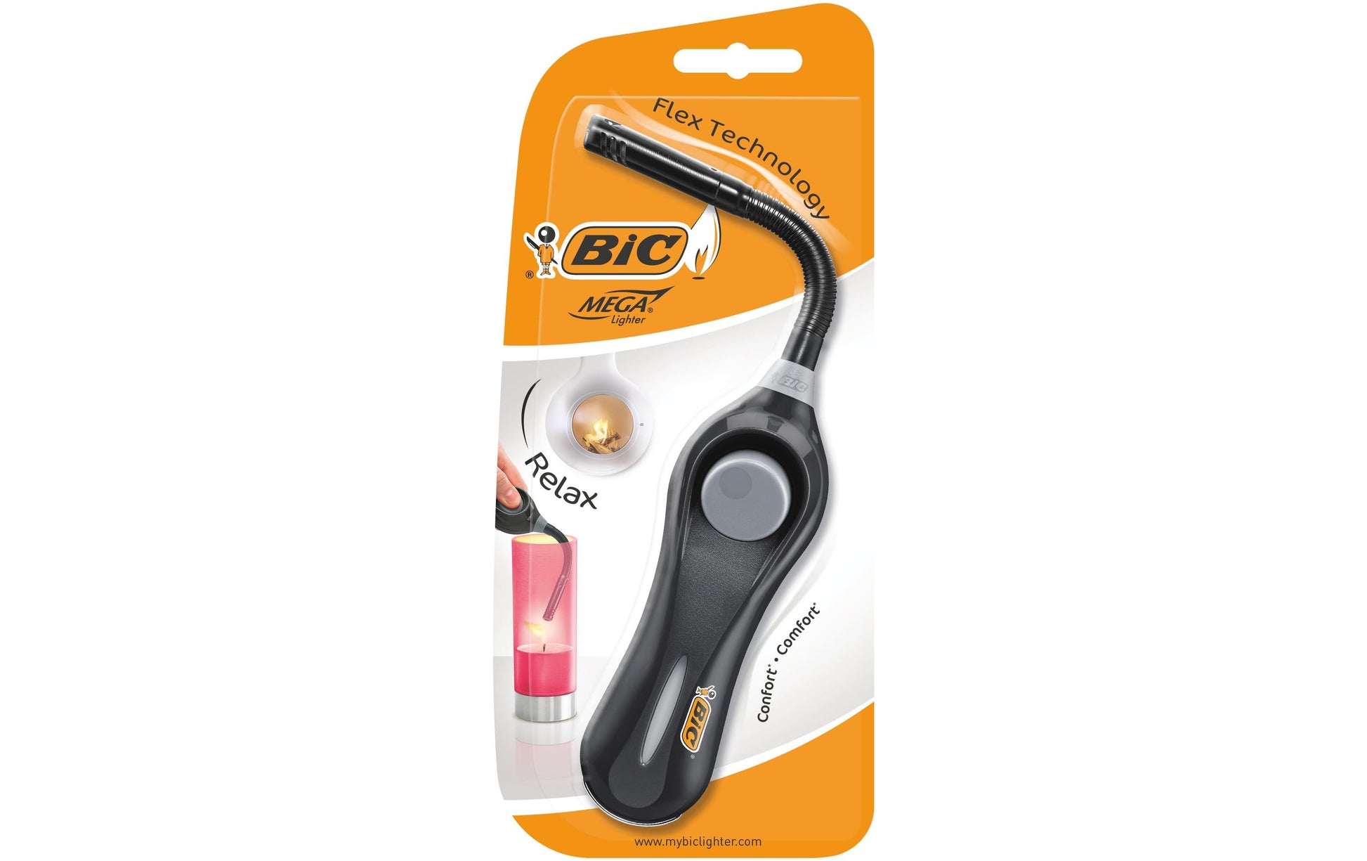 BIC Multifunktionsfeuerzeug Megalighter Flex Relax – flexibler Hals – Kunststoff – mehrfarbig