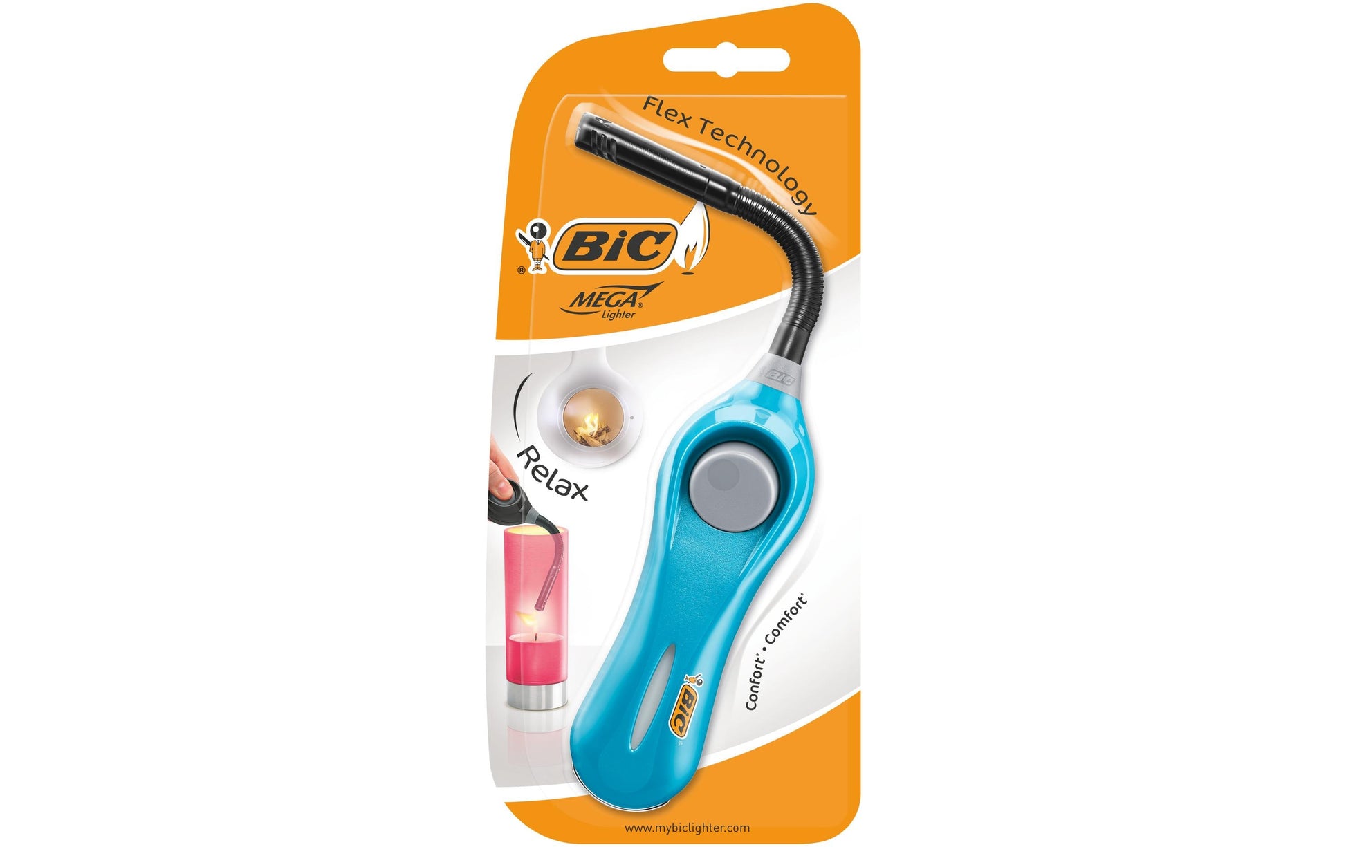 BIC Multifunktionsfeuerzeug Megalighter Flex Relax – flexibler Hals – Kunststoff – mehrfarbig