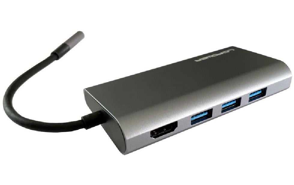 LC-Power LC-C-multi-5 Multiport-Adapter – USB-C, 1× HDMI, 3× USB-A, 1× USB-C, 100 W PD, GbE, SD/microSD
