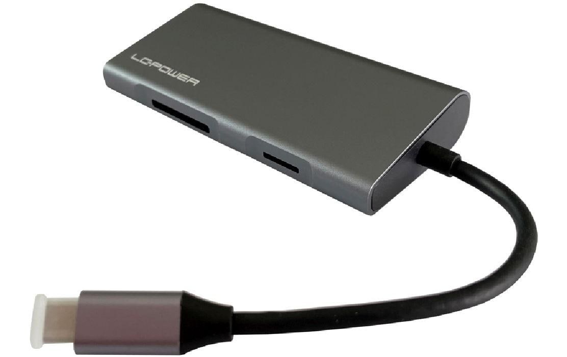LC-Power LC-C-multi-5 Multiport-Adapter – USB-C, 1× HDMI, 3× USB-A, 1× USB-C, 100 W PD, GbE, SD/microSD