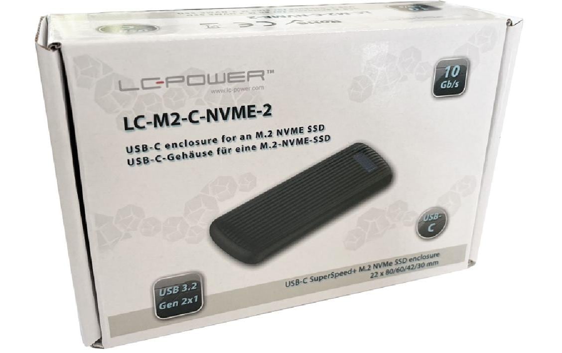 LC-Power LC-M2-C-NVME-2 – 1-Bay Desktop SSD-Gehäuse – NVMe M.2, USB 3,2 Gen 2 (10 Gbit/s), USB-C