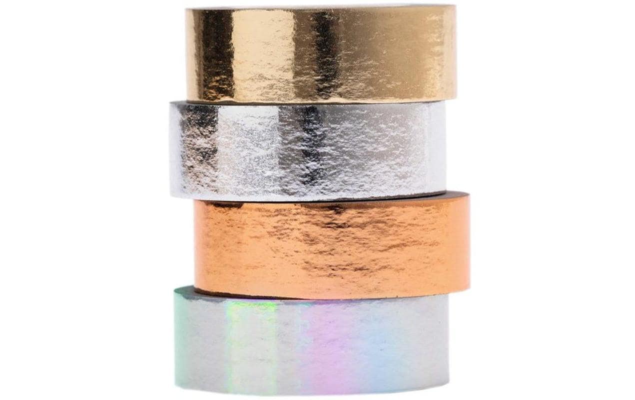 Rico Design Washi Tape – 15 mm × 5 m, gold, roségold, silber, wiederablösbar, 4 Rollen