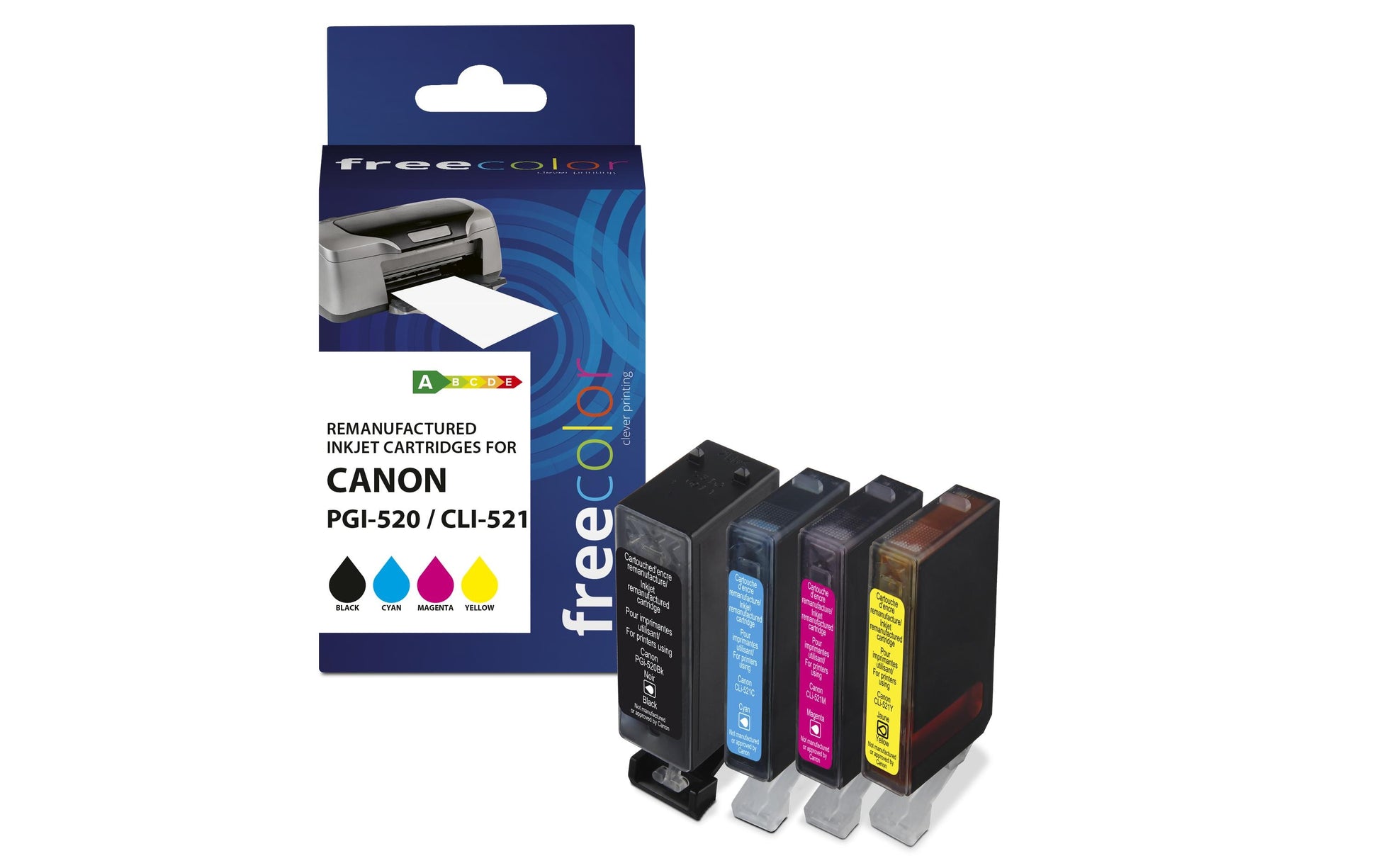 Freecolor CLI-520/21 Tintenpatronen-Multipack, Schwarz/Cyan/Magenta/Gelb (Kompatibel) – für Canon Pixma