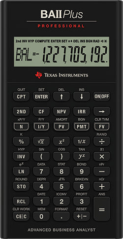 Texas Instruments Taschenrechner BA II PLUS – 24-stellig, LCD, Margen, Batterie, Schwarz