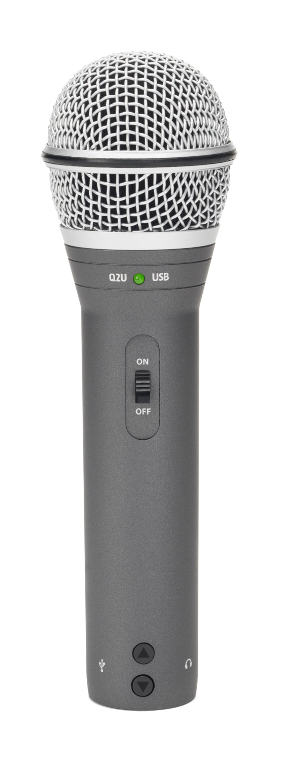 Samson Q2U Tischmikrofon – USB, 3,5 mm Klinke, kabelgebunden, Niere, 16 Bit/48 kHz, Silber