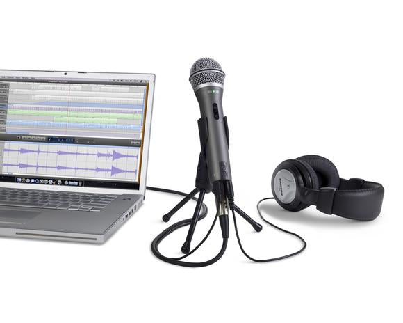 Samson Q2U Tischmikrofon – USB, 3,5 mm Klinke, kabelgebunden, Niere, 16 Bit/48 kHz, Silber